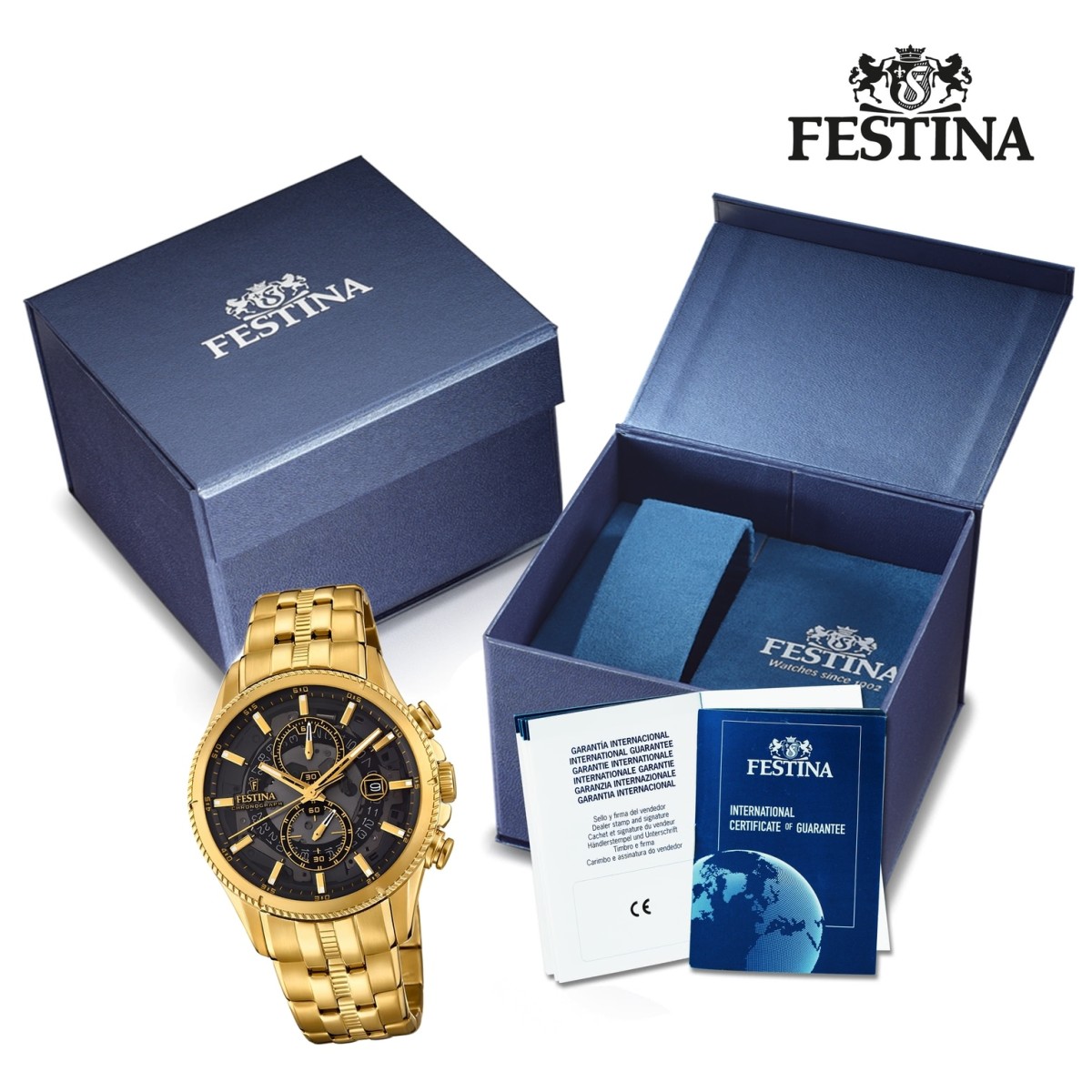 Festina Herren Uhr Chronograph F20269 3 Edelstahl gold Quarz Uhr UF20269 3