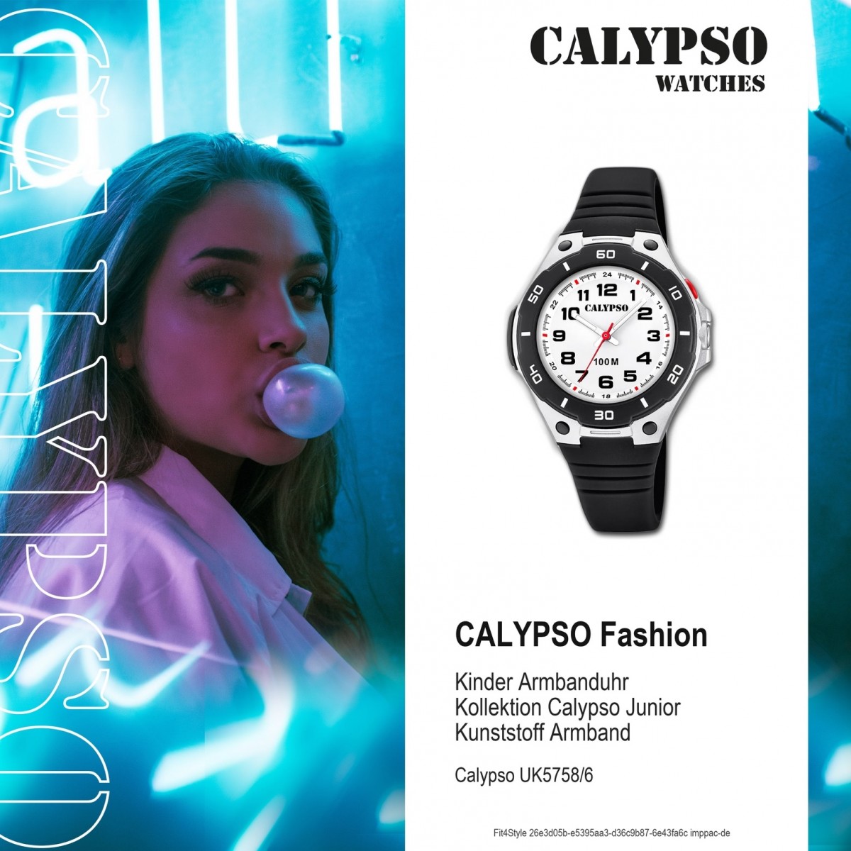 Quarz-Uhr Time Calypso Armbanduhr K5758/6 schwarz UK5758/6 Kinder PU Sweet