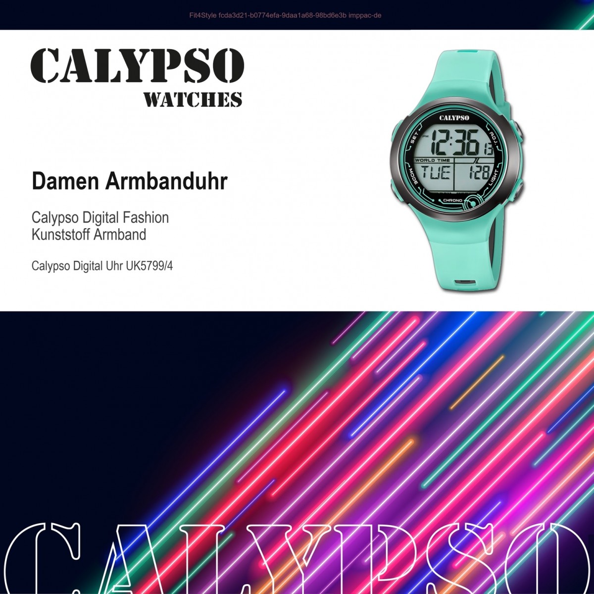 Calypso Damen Herren Armbanduhr Kunststoff K5799/4 UK5799/4 Digital türkis