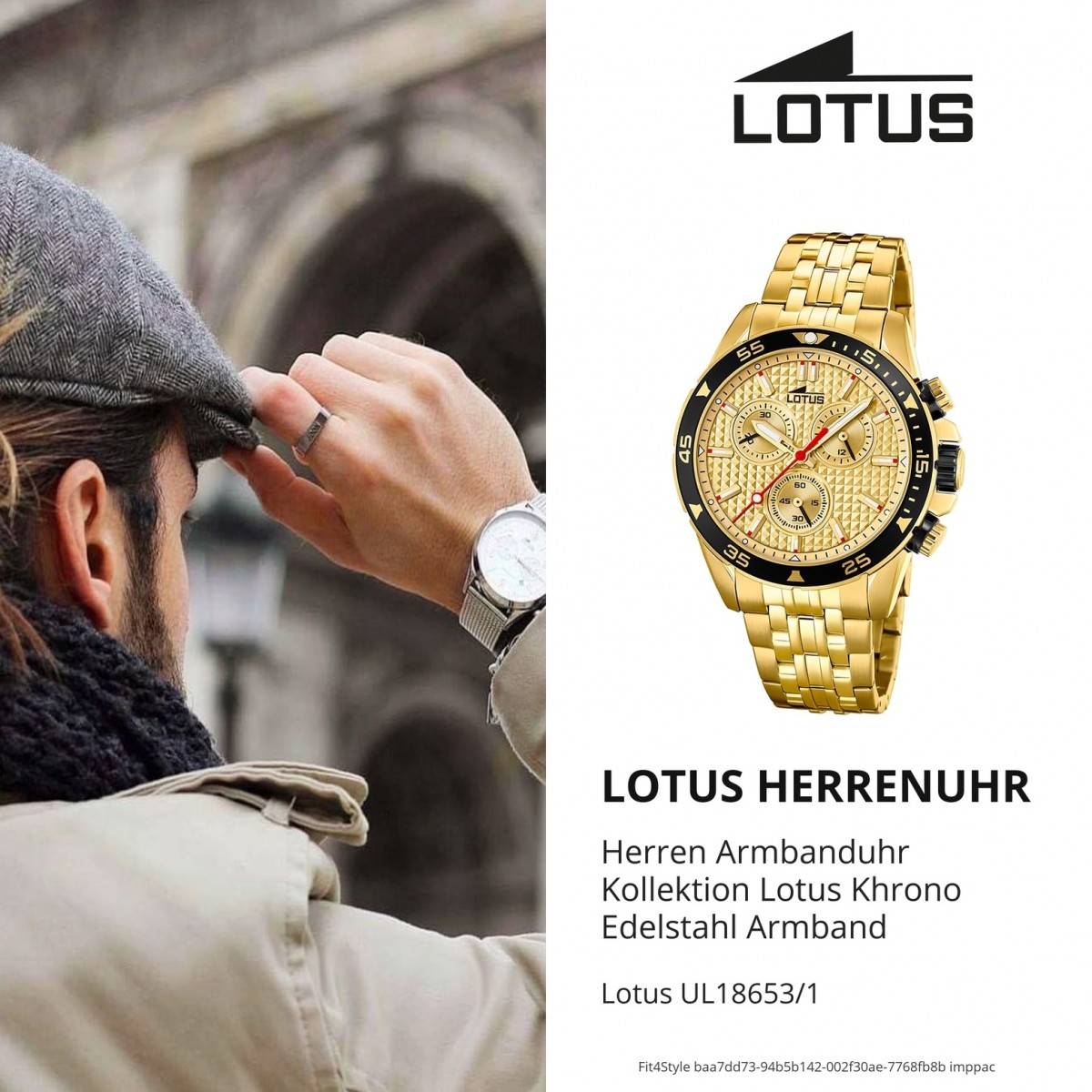 Herren Khrono 18653/1 Quarz LOTUS gold UL18653/1 Armbanduhr Edelstahl