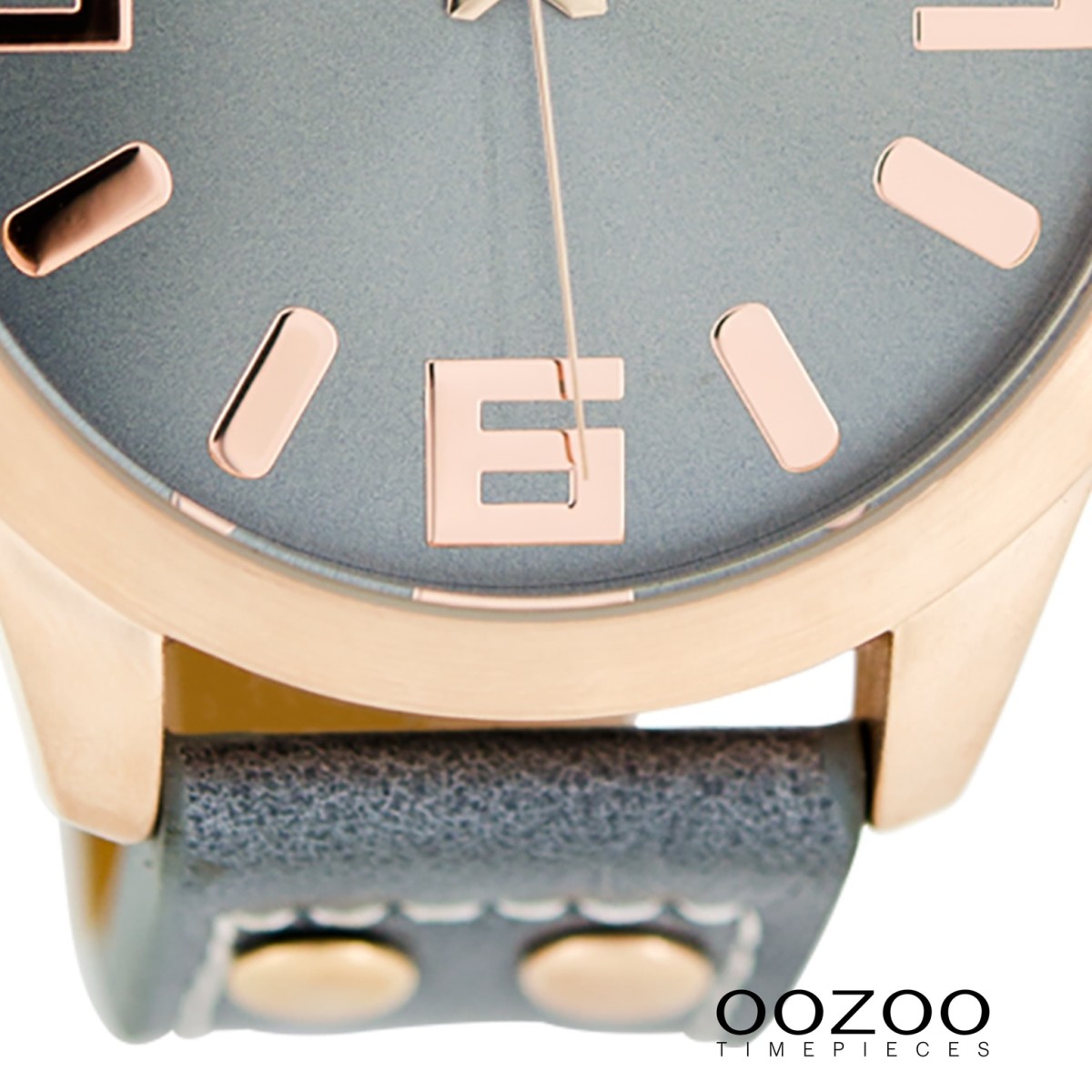 OOZOO Damenuhr blaugrau/rosegold 46mm, Uhr mit Leder-Armband UOC1154