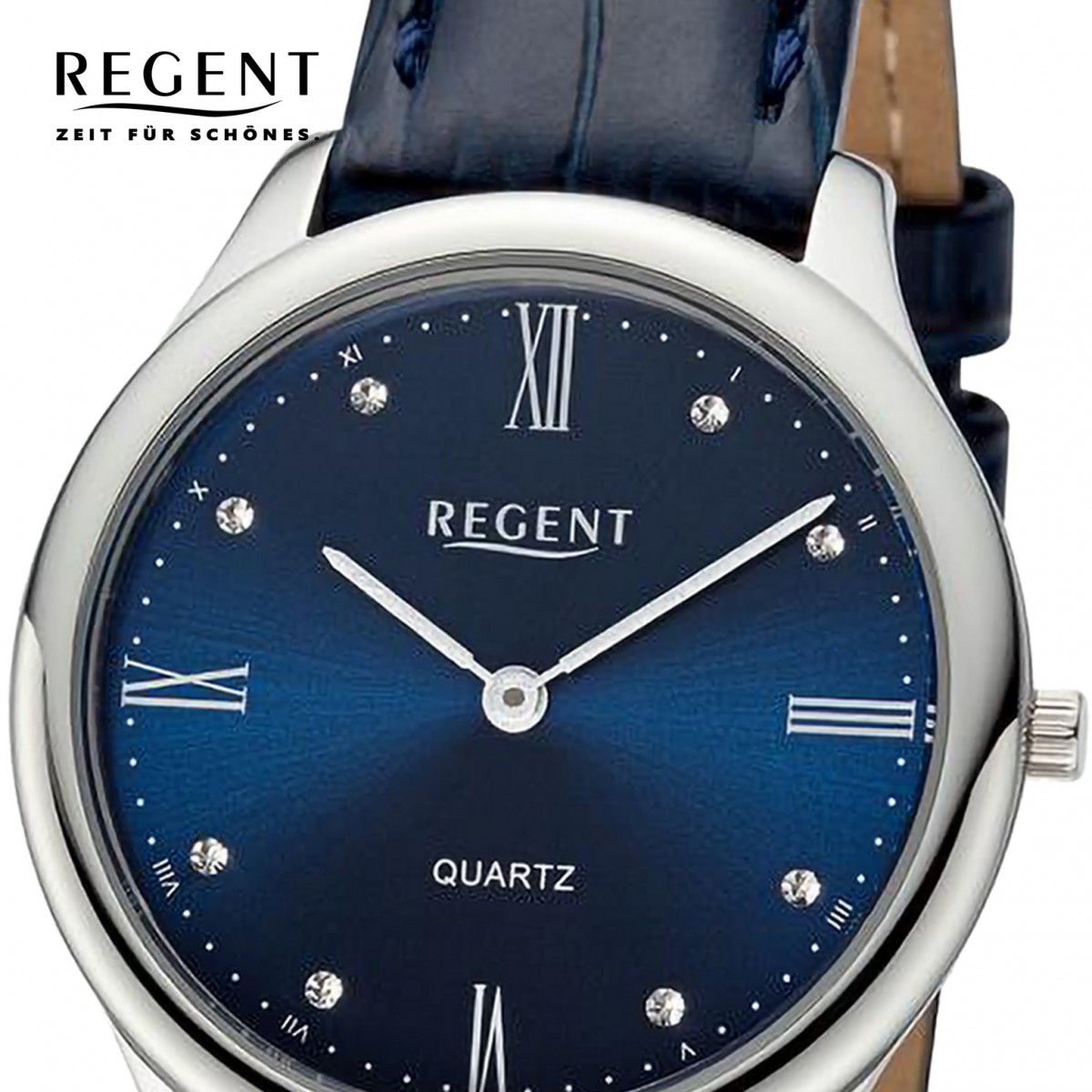 Regent Damen Armbanduhr Analog Lederarmband blau UR2114082