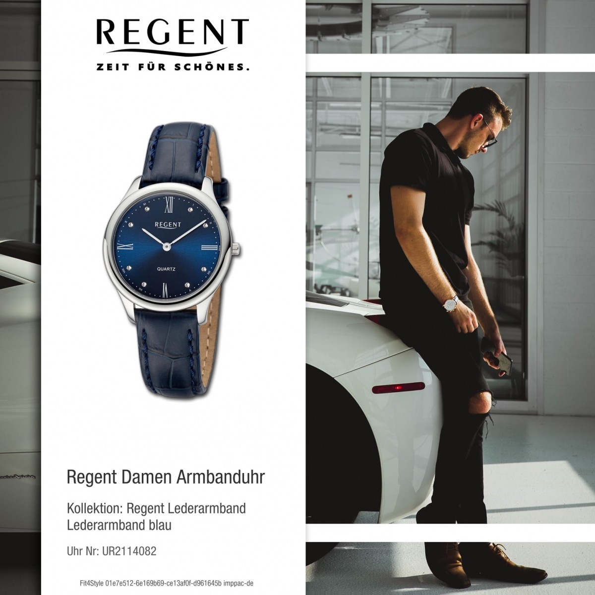 Regent Damen Armbanduhr UR2114082 Analog blau Lederarmband