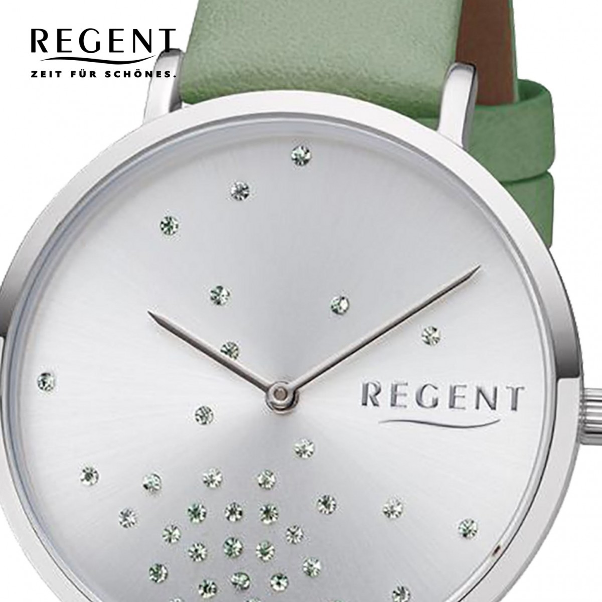 Armbanduhr Damen Quarz-Uhr grün Regent BA-598 Analog URBA598 Leder