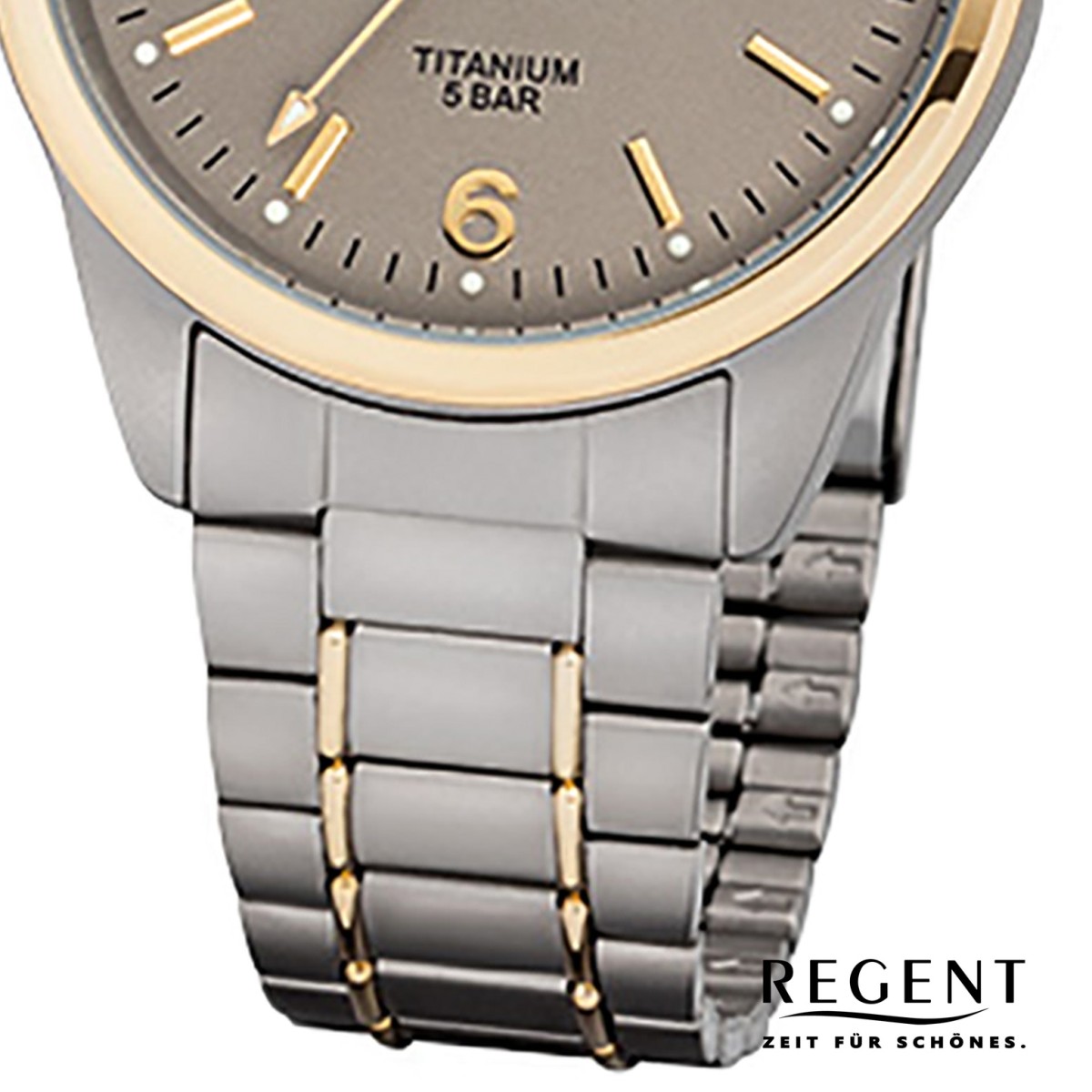 Regent Herren Armbanduhr 32 F 1107 Quarz Uhr Titan Armband silber grau gold URF1 URF1107