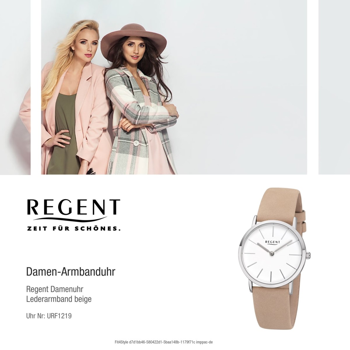 Regent Damen Armbanduhr Analog F-1219 Quarz-Uhr Leder beige URF1219