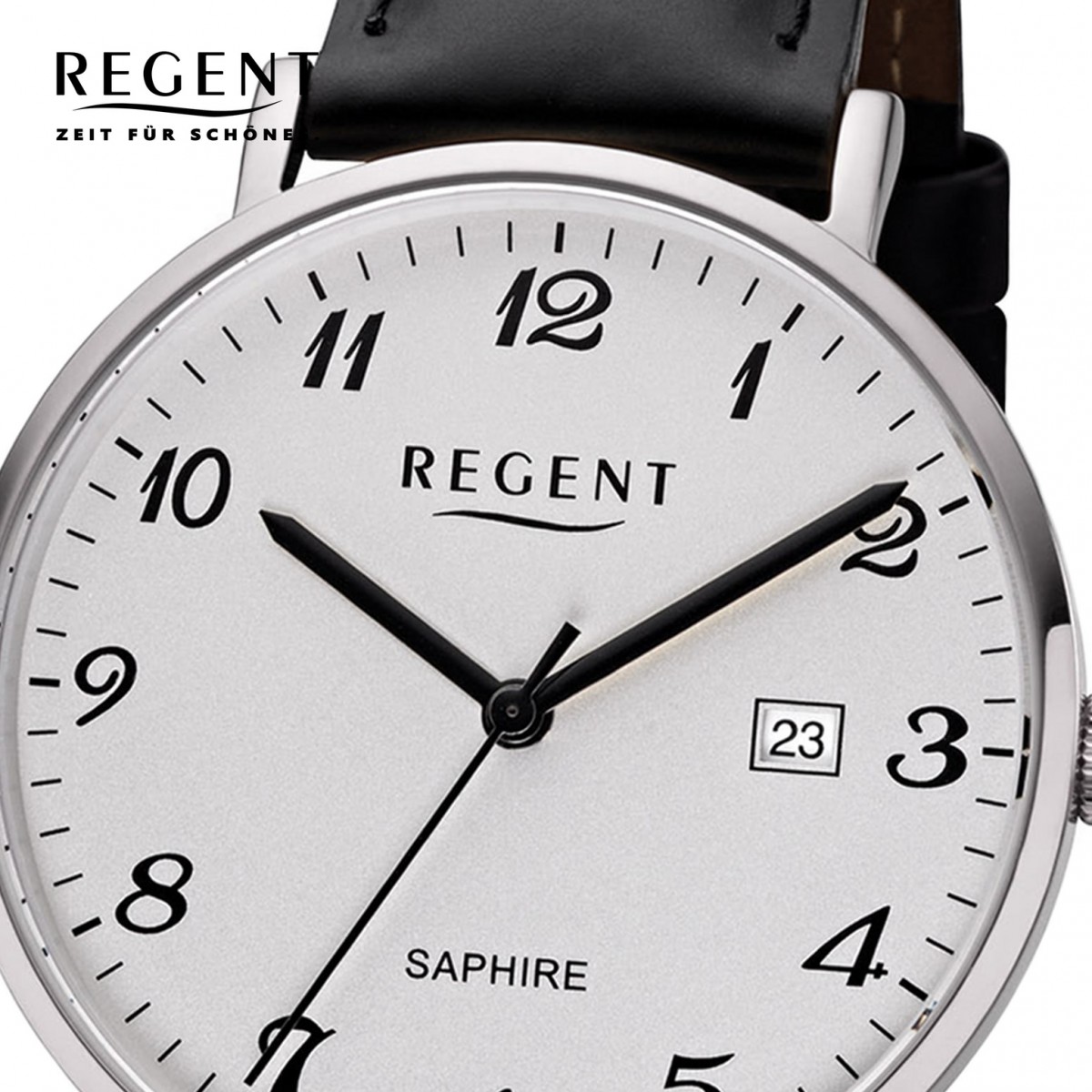 Regent Herren Armbanduhr Analog F-1229 Quarz-Uhr Leder schwarz URF1229