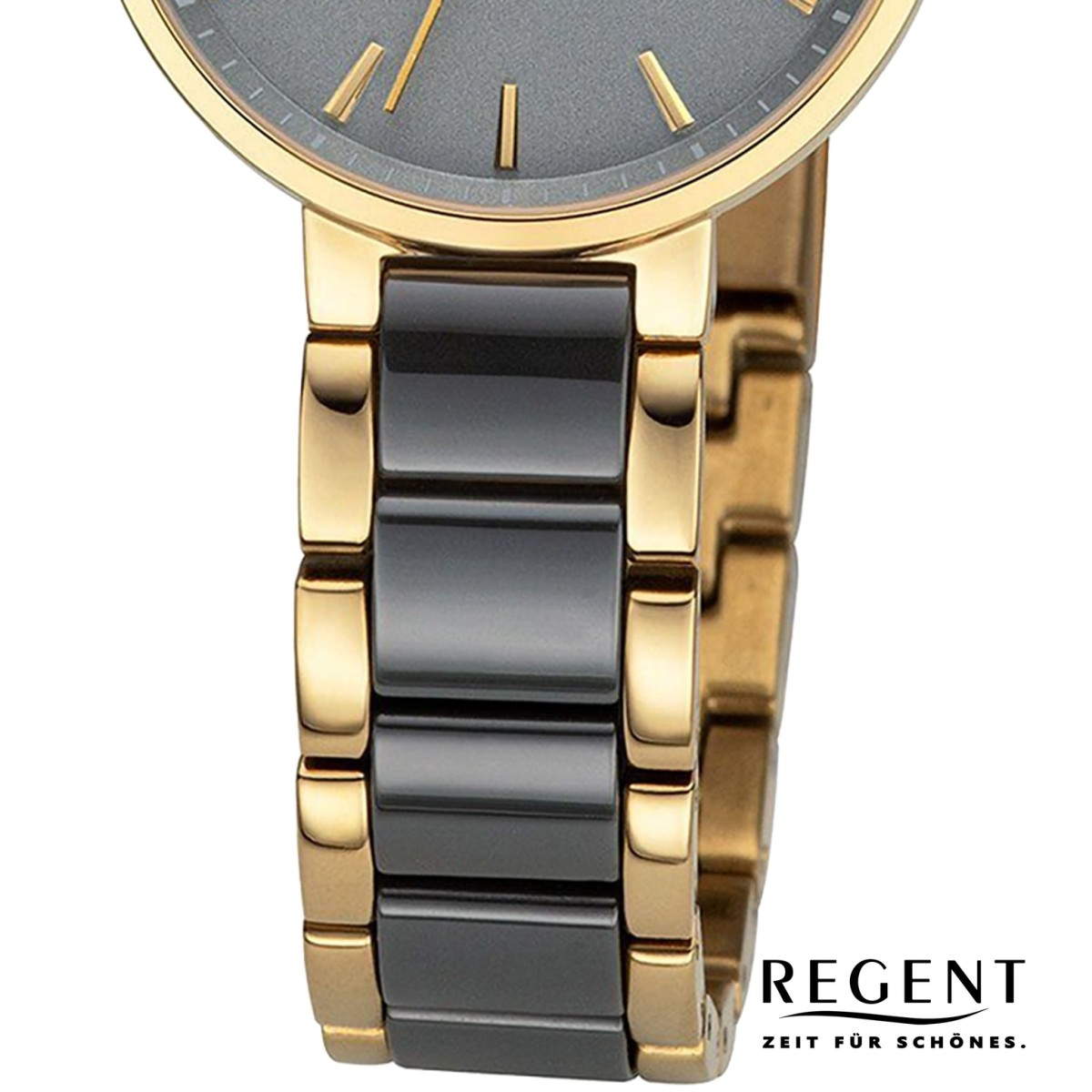 Regent Damen Armbanduhr Analog Keramikarmband gold schwarz URF1465
