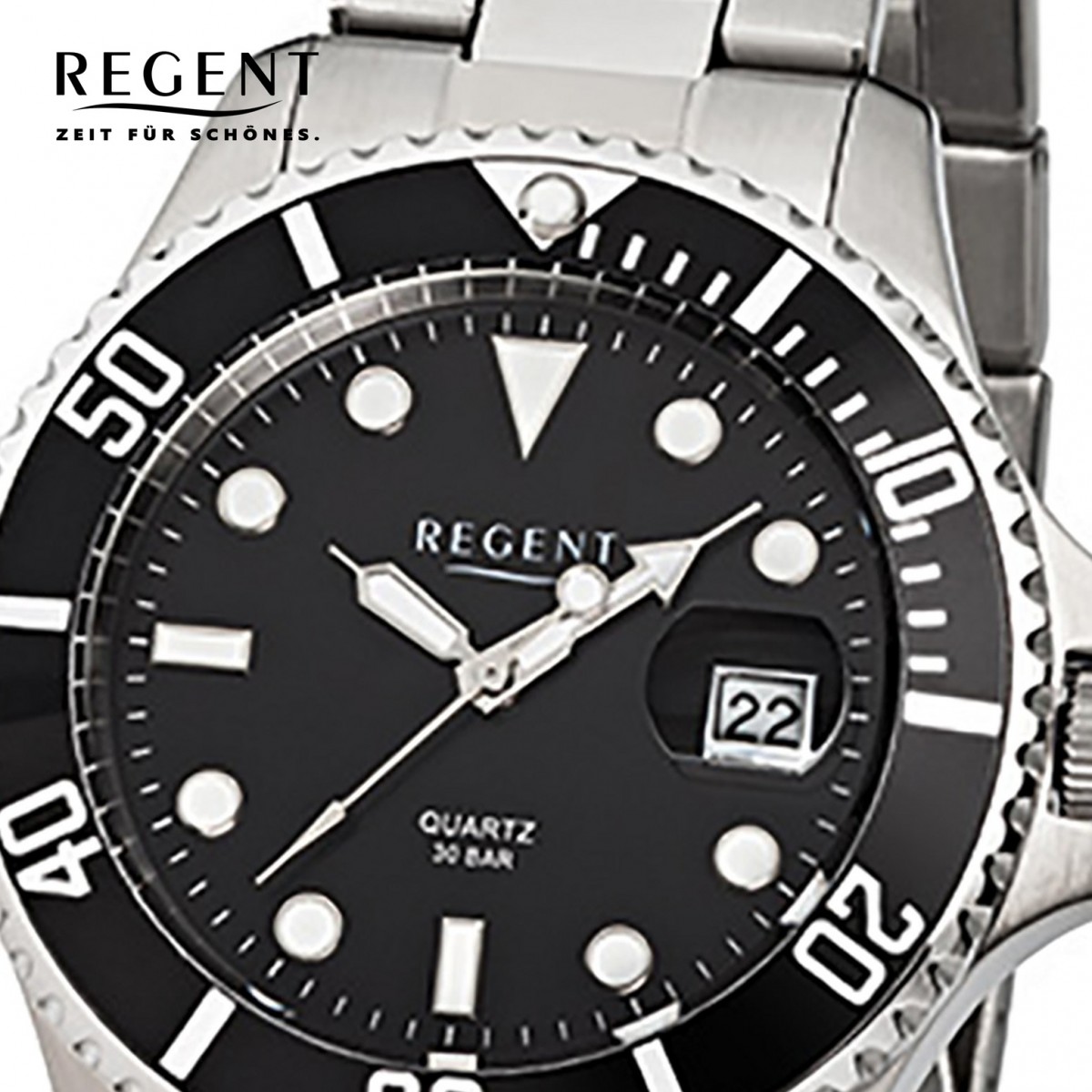 Quarz-Uhr Stahl-Armband Regent Herren-Armbanduhr F-371 URF371 silber