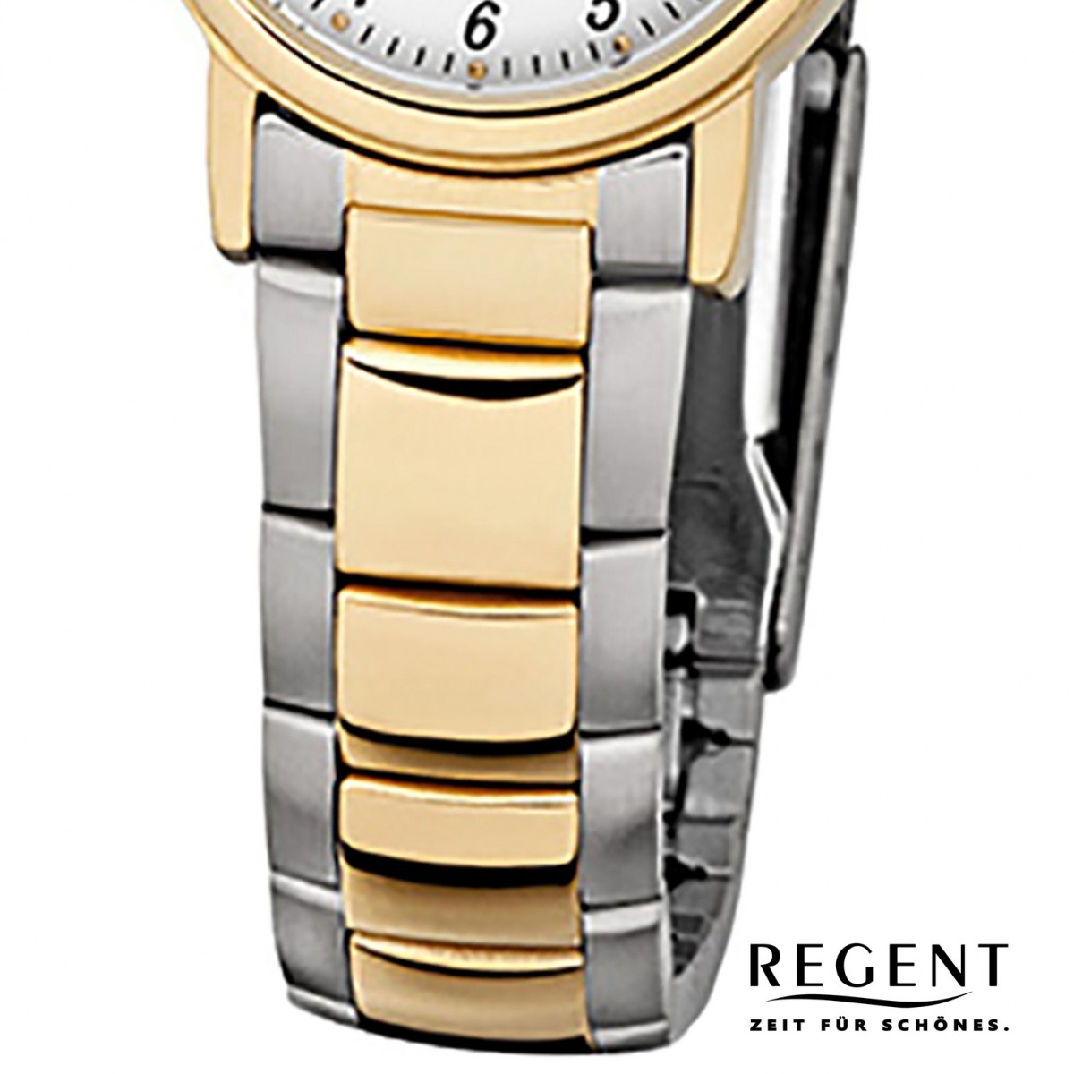Regent Damen-Armbanduhr F-593 Quarz-Uhr Stahl-Armband silber gold URF593