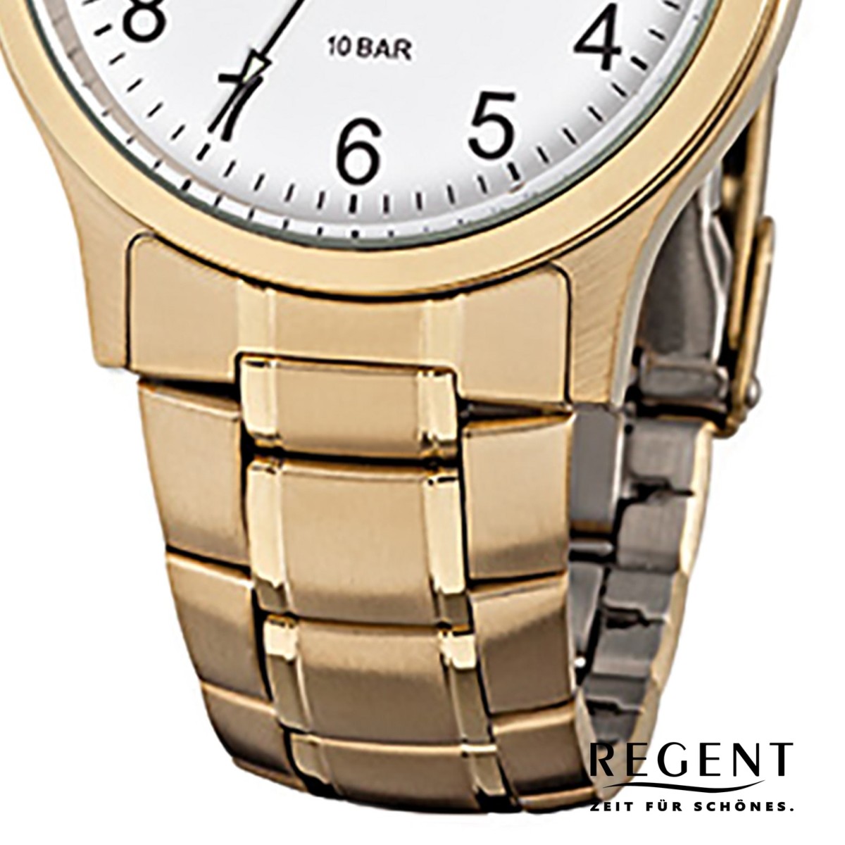 Regent Herren-Armbanduhr F-776 Quarz-Uhr Stahl-Armband gold URF776