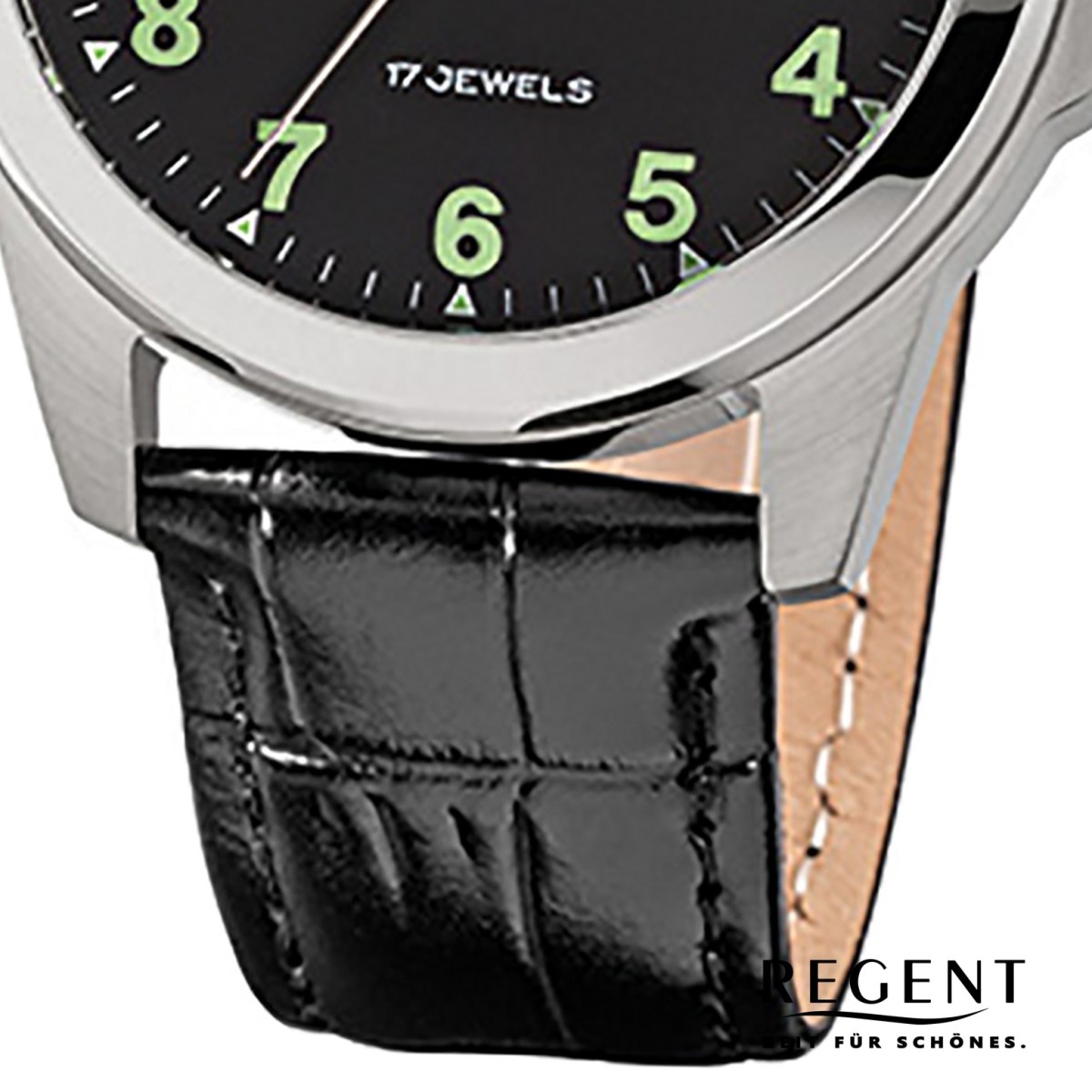 Regent Herren-Armbanduhr F-1392 Handaufzug Leder-Armband schwarz URF818