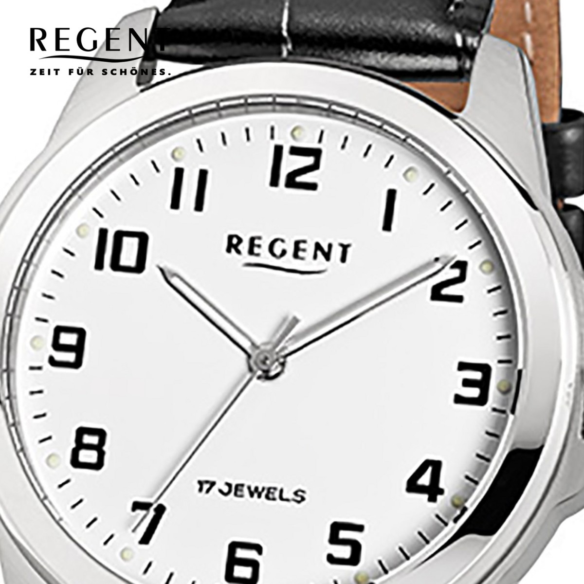 Regent Herren-Uhr mechanisch Handaufzug Leder schwarz Leuchtzeiger Uhr  URF819