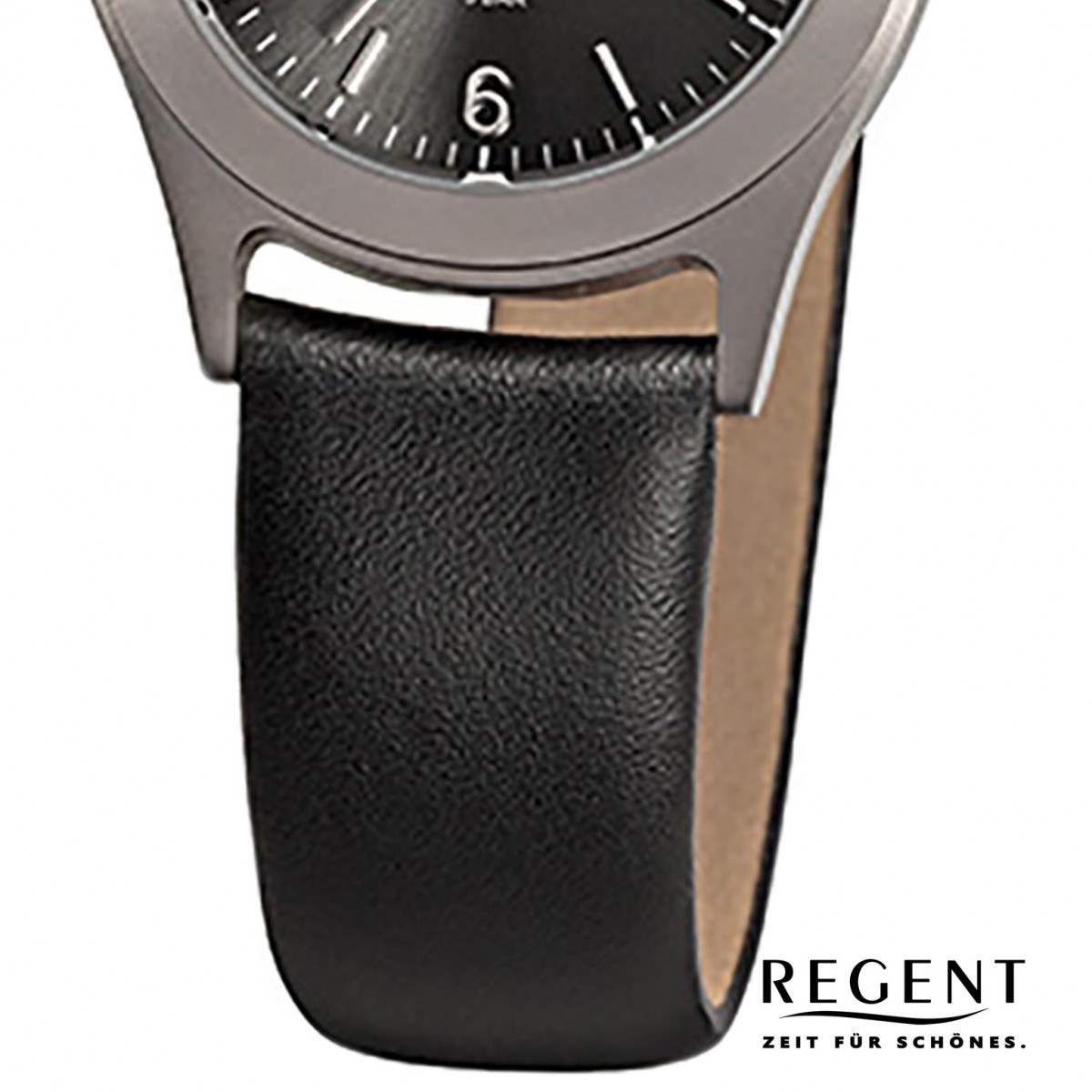 Regent Titan Damen-Armbanduhr Quarzwerk Leder schwarz Titan-Uhr URF872