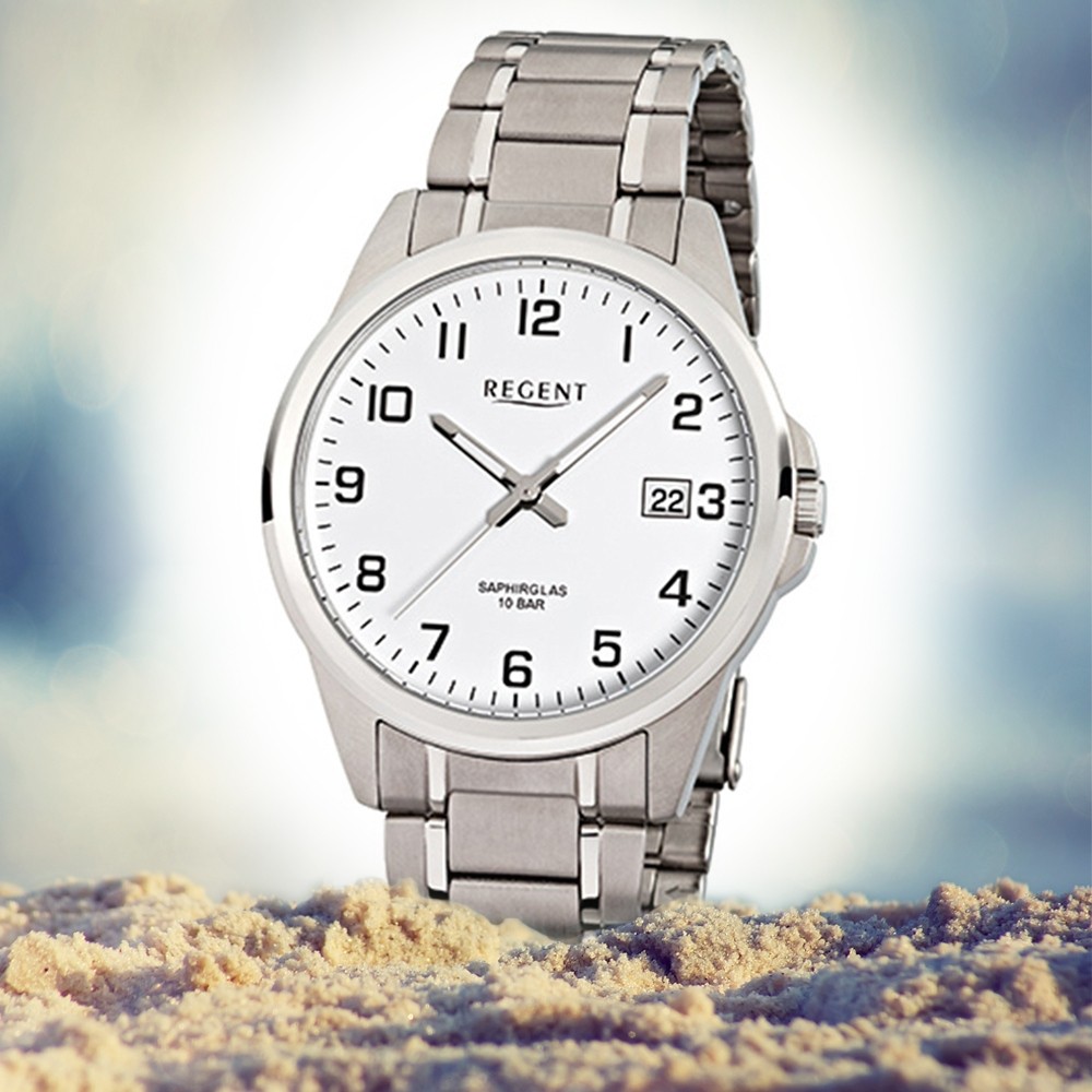F-925 URF925 Quarz-Uhr Titan-Armband silber Herren-Armbanduhr Regent