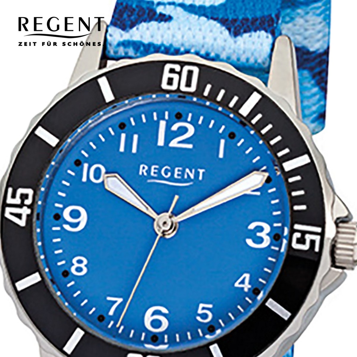 Regent Kinder-Armbanduhr F-940 Quarz-Uhr Textil, Stoff-Armband blau URF940