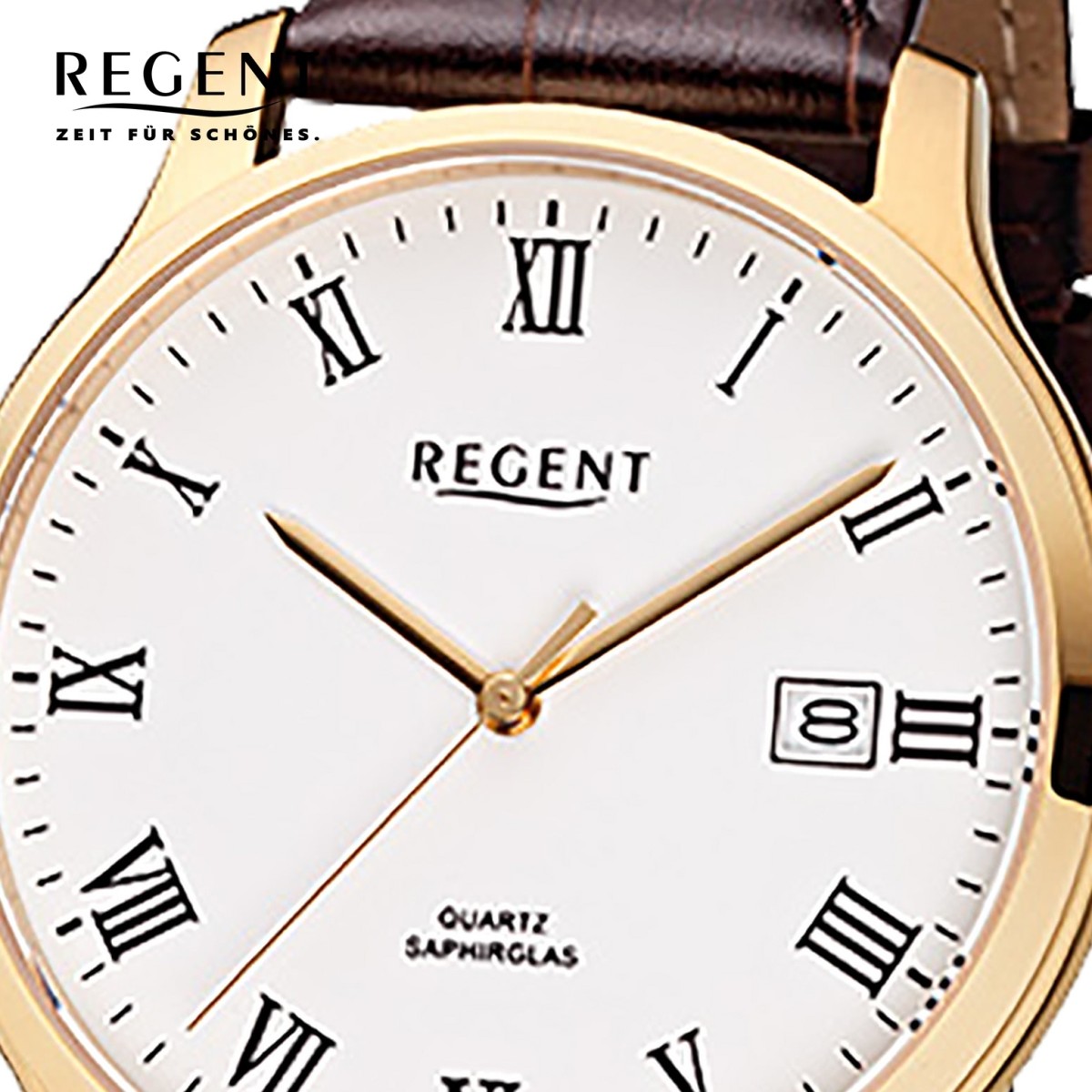 Regent Herren-Armbanduhr F-961 Quarz-Uhr Leder-Armband braun URF961