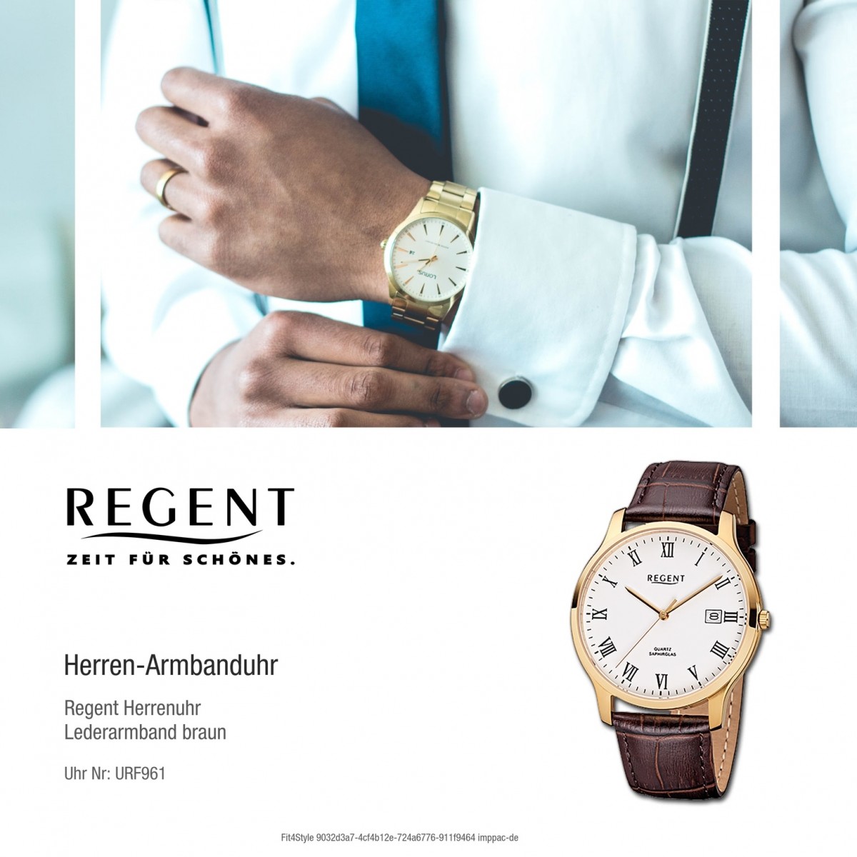 Quarz-Uhr F-961 Regent Herren-Armbanduhr Leder-Armband braun URF961