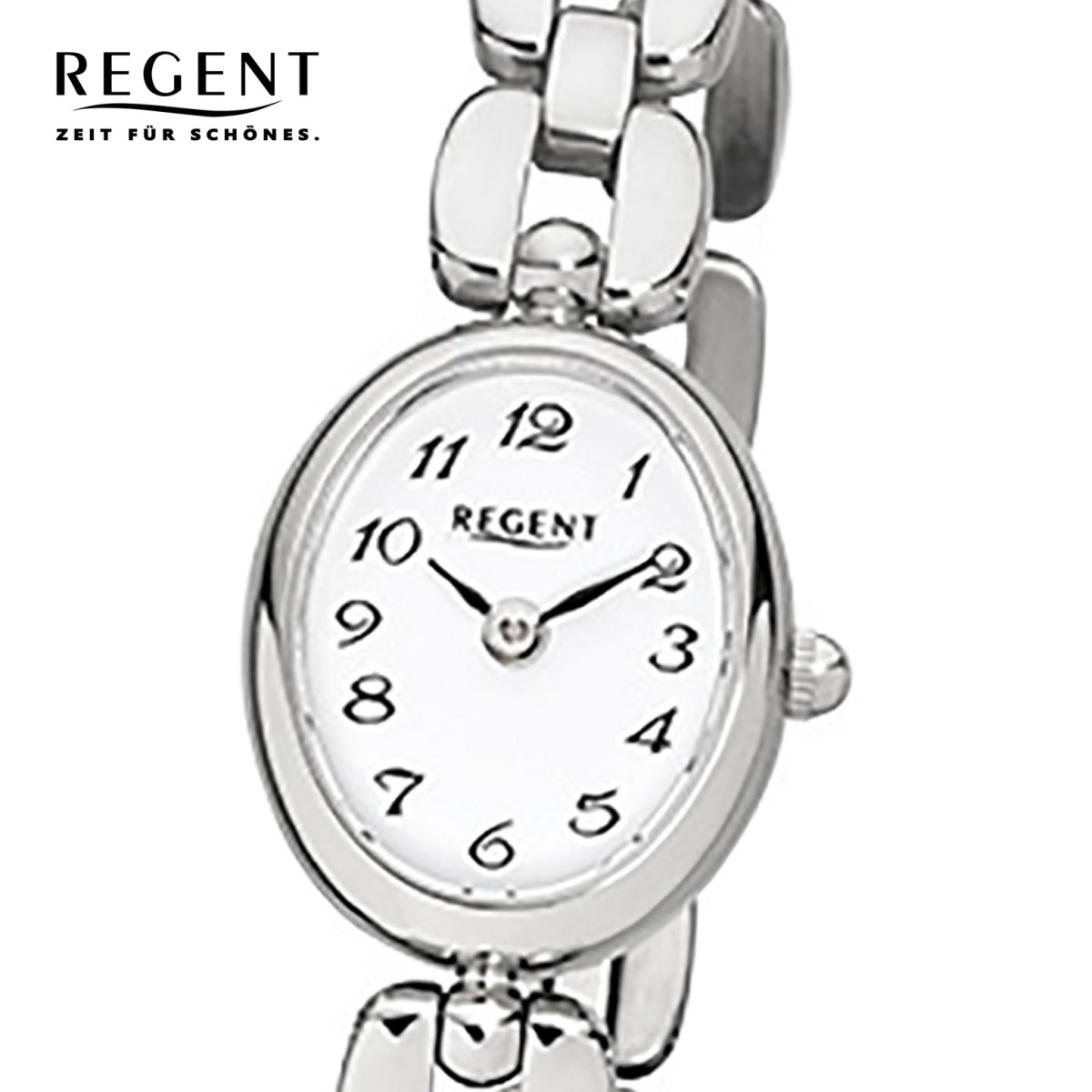 silber Regent F-966 URF966 Stahl-Armband Quarz-Uhr Damen-Armbanduhr Mini