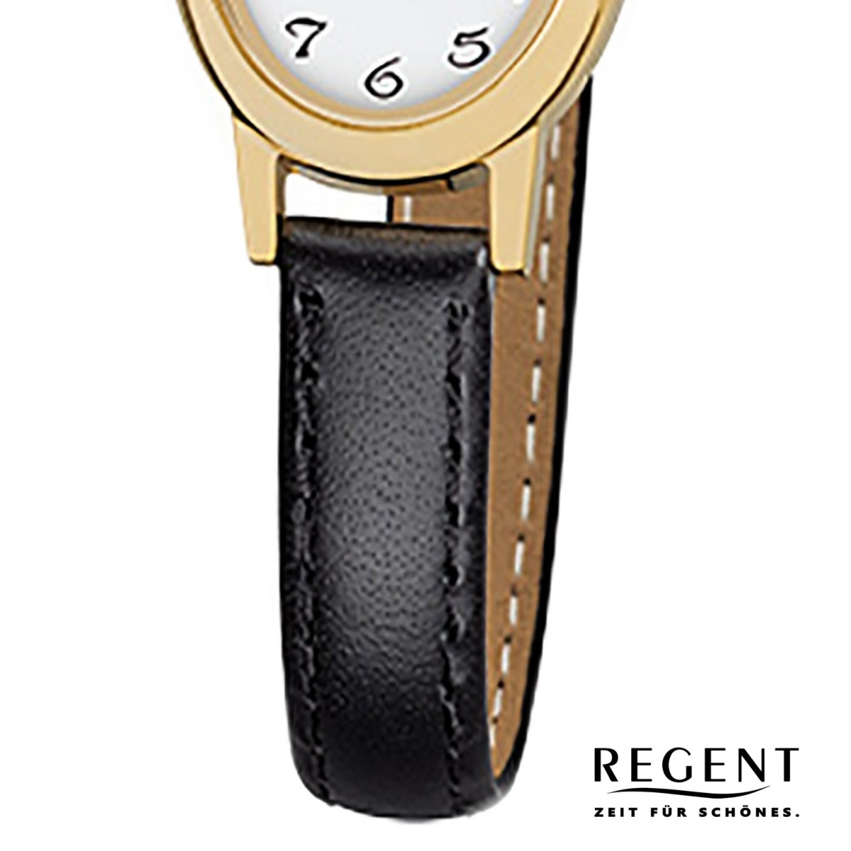 Regent Damen-Armbanduhr F-977 Quarz-Uhr schwarz Leder-Armband Mini URF977