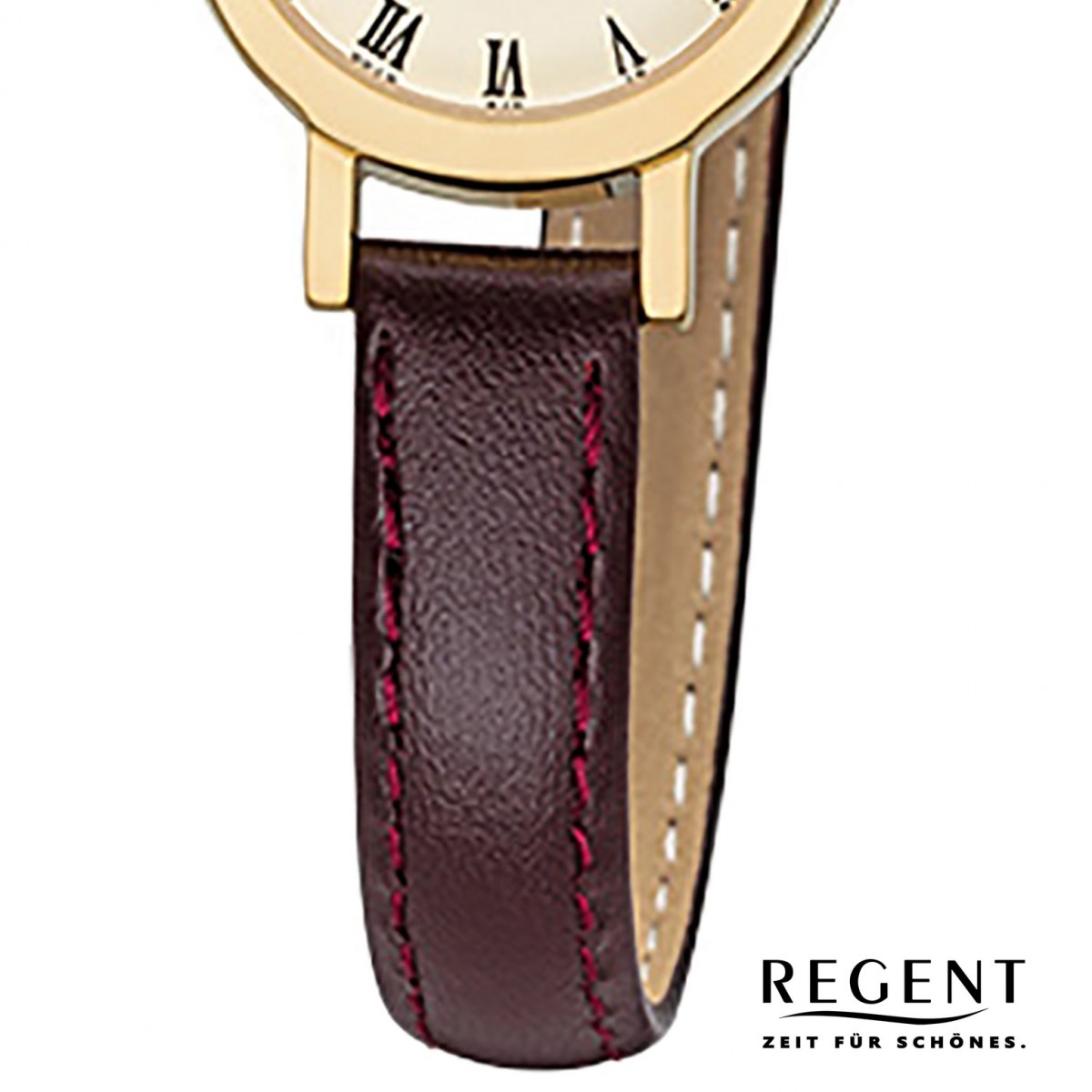 Regent braun Mini Leder-Armband URF978 F-978 Damen-Armbanduhr Quarz-Uhr