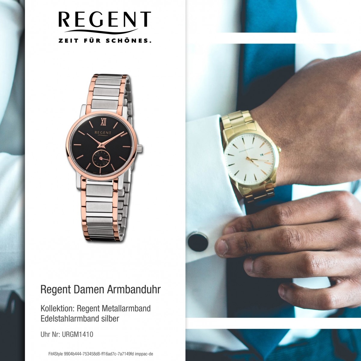 Edelstahl-Armband Uhr Quarz-Uhr Damen-Armbanduhr silber URGM1410 Regent rosegold
