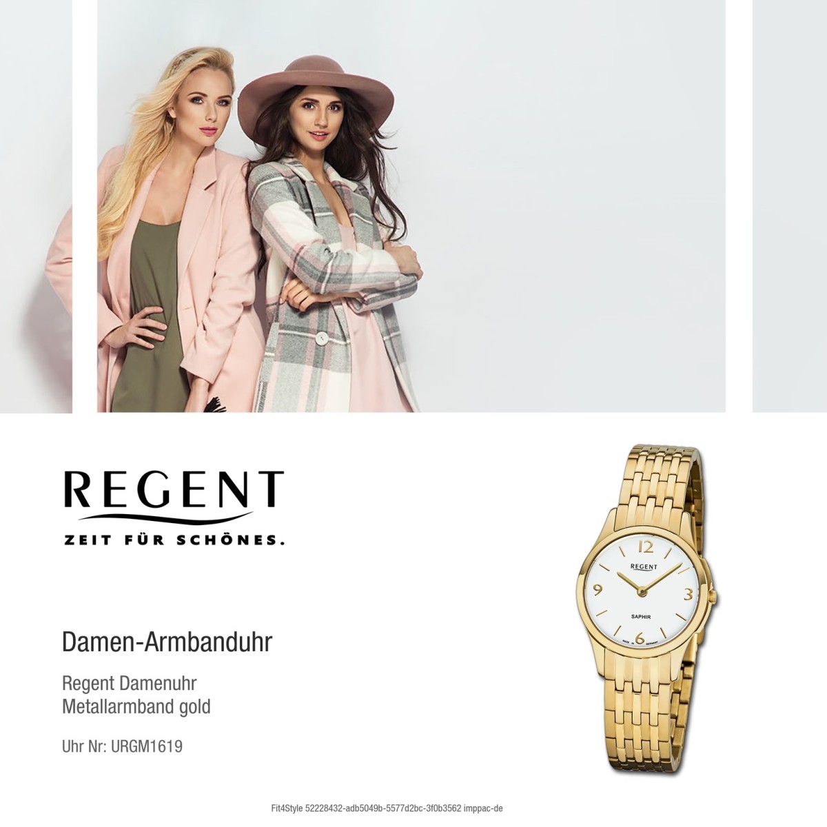 Regent Damen Armbanduhr Analog GM-1619 Quarz-Uhr Metall gold URGM1619