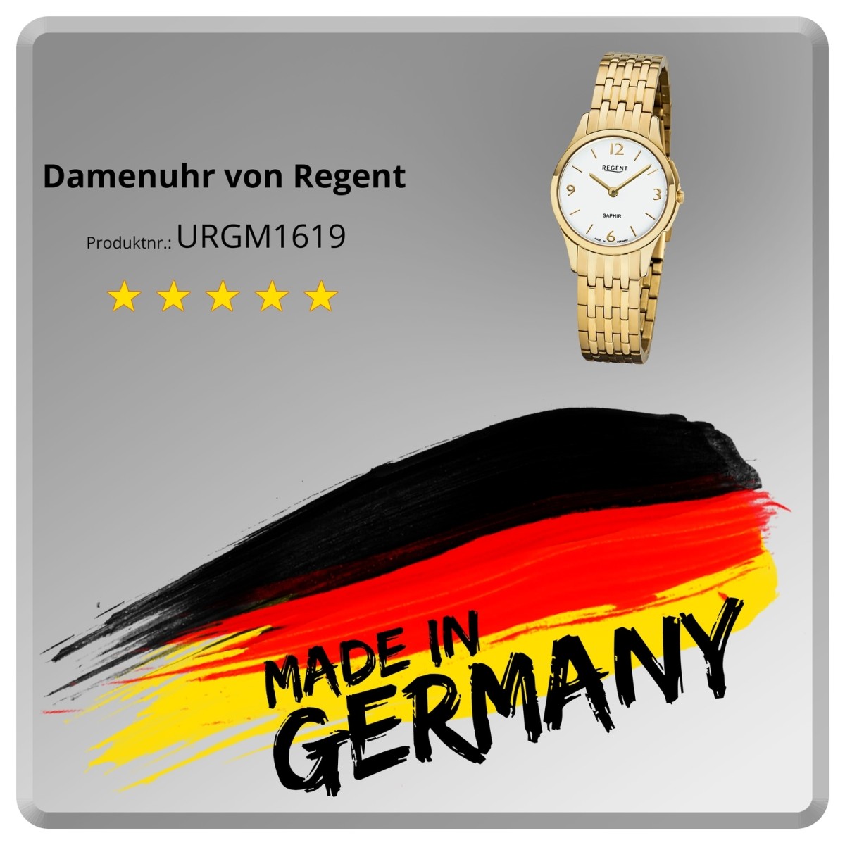 Regent Damen Armbanduhr Metall URGM1619 Analog gold Quarz-Uhr GM-1619