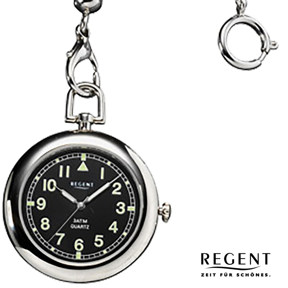Regent Taschenuhr Herren P-38 Quarz-Uhr mit Lederkette und Ledertäschchen  URP038