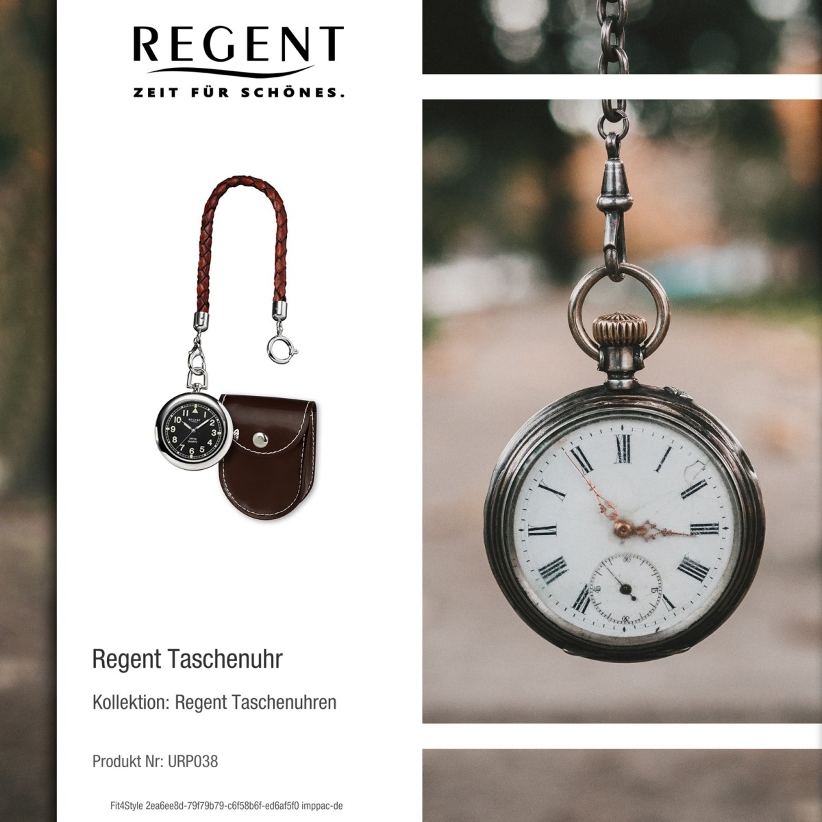 Regent Taschenuhr Herren P-38 Quarz-Uhr mit Lederkette und Ledertäschchen  URP038 | Titanuhren