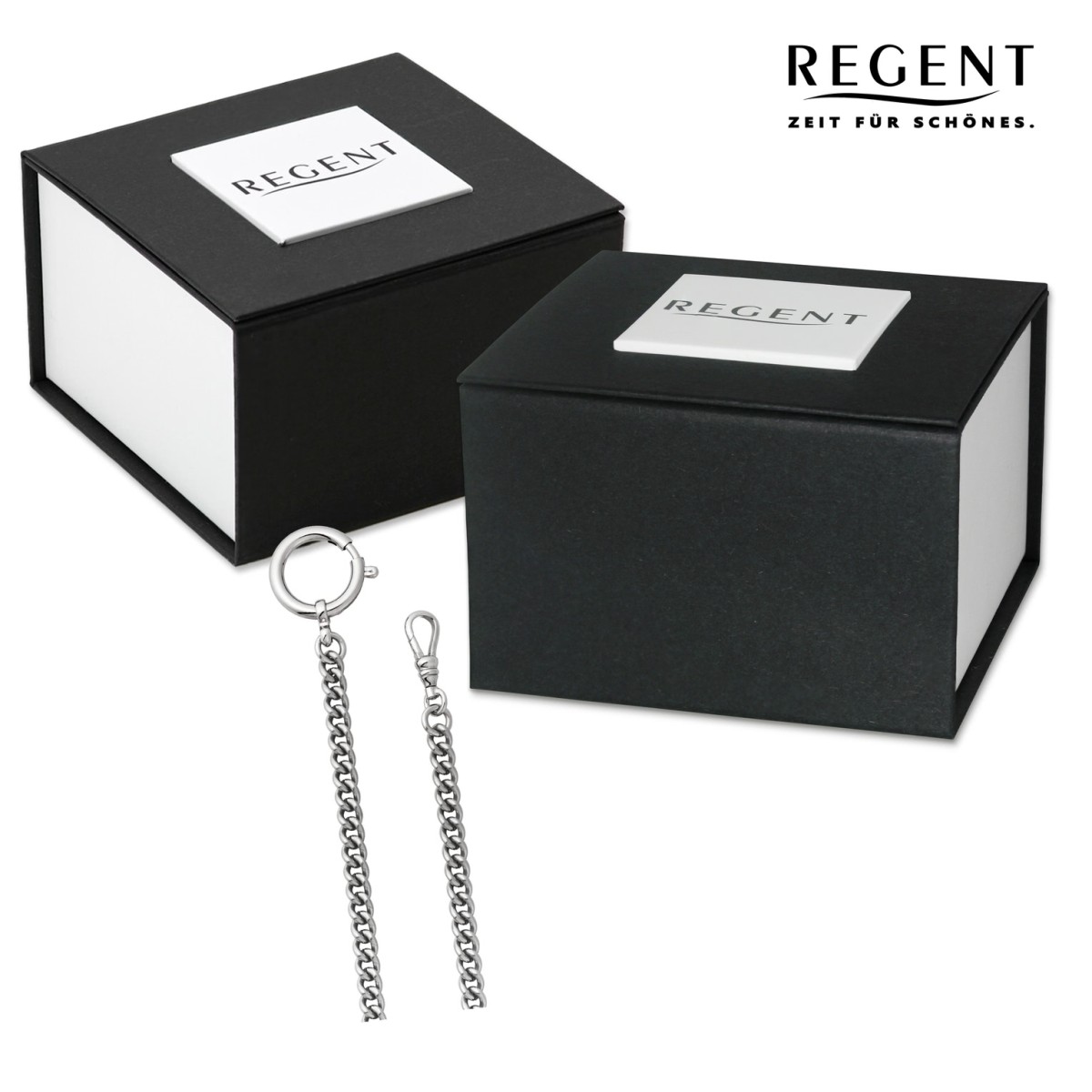 Taschenuhr Regent Edelstahl silber Kette 5mm Herren URP050 Damen Rundpanzer