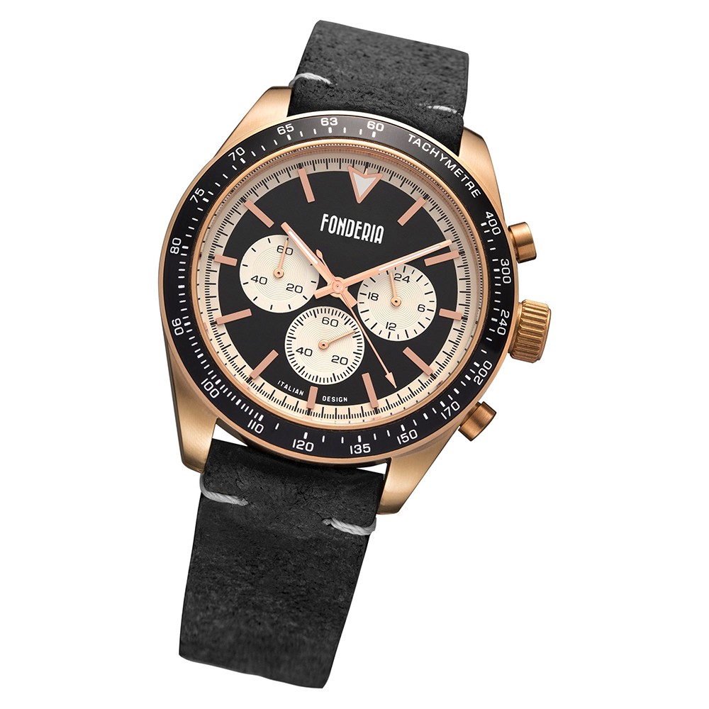 Fonderia Herren-Armbanduhr P-9R011UNW Quarz Leder-Armband schwarz UAP9R011UNW