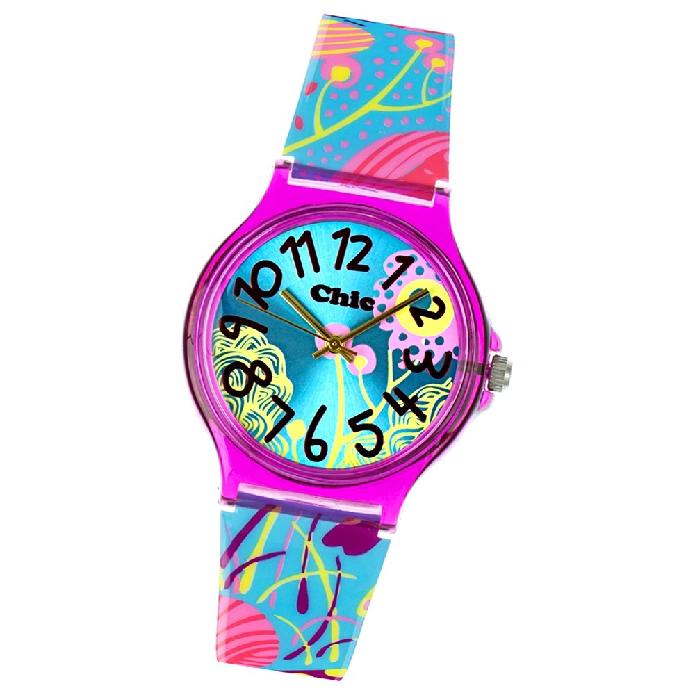 Chic-Watches Damenuhr Flower Power türkis Armbanduhren Chic Lady UC018