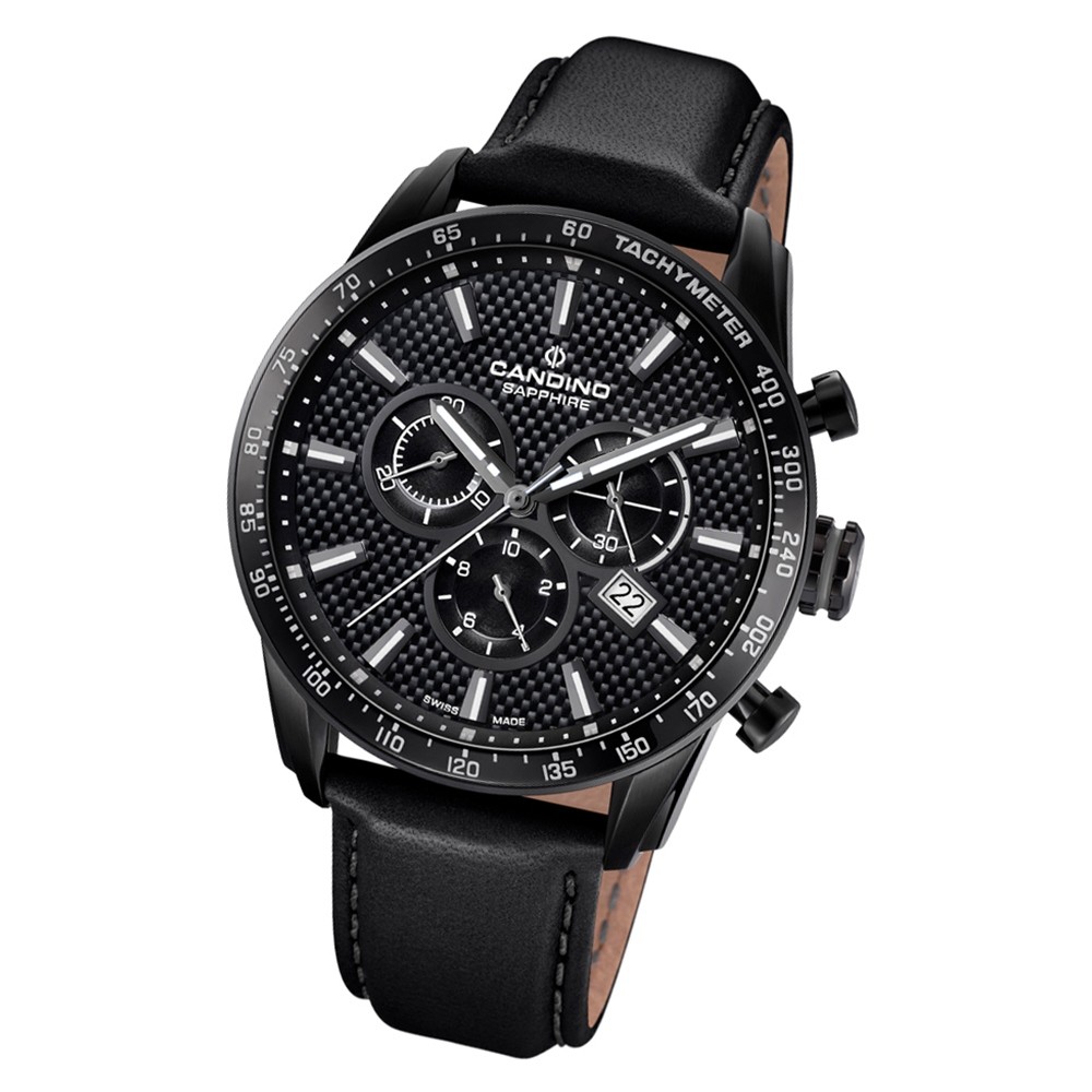 Candino Herren Armbanduhr Gents Sport Chrono C4683/4 Leder schwarz UC4683/4