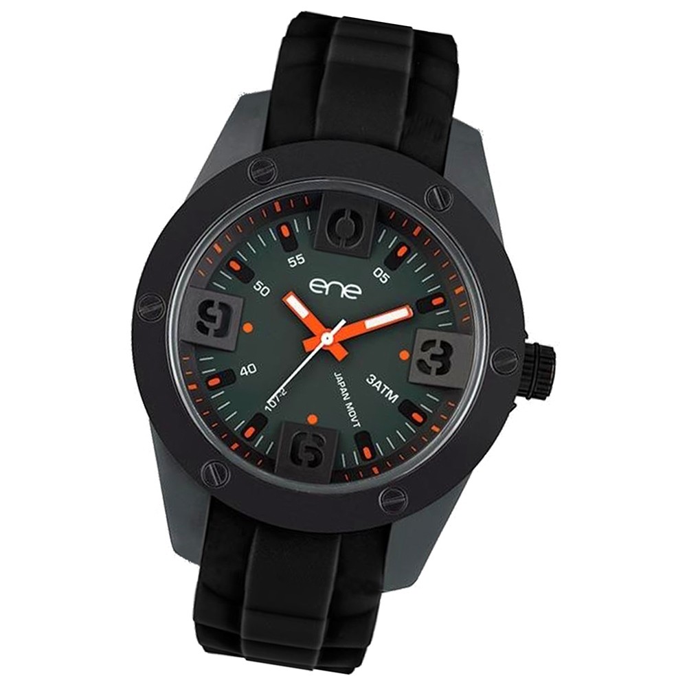 Ene Watch Modell 107 Man, schwarz, 48mm, Silikon-Armband UE72548