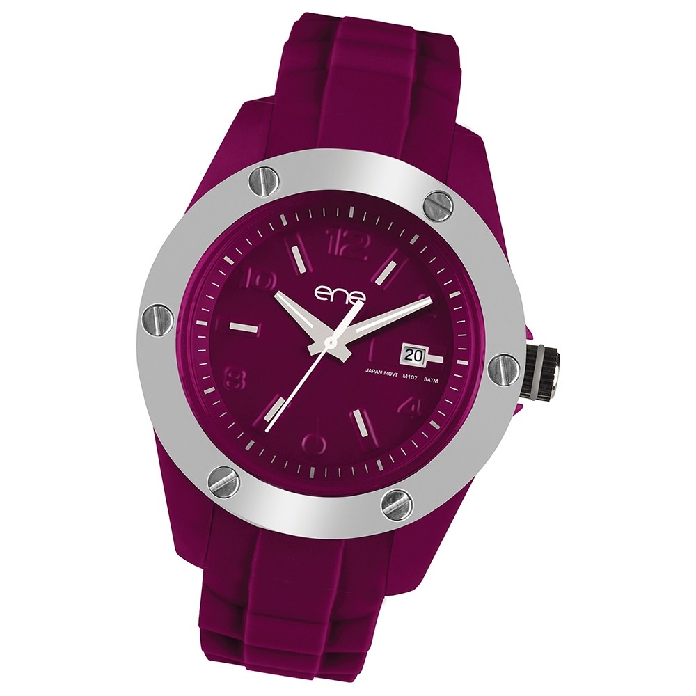 Ene Watch Modell 107 Woman, dark red, 42mm, Silikon-Armband UE72609