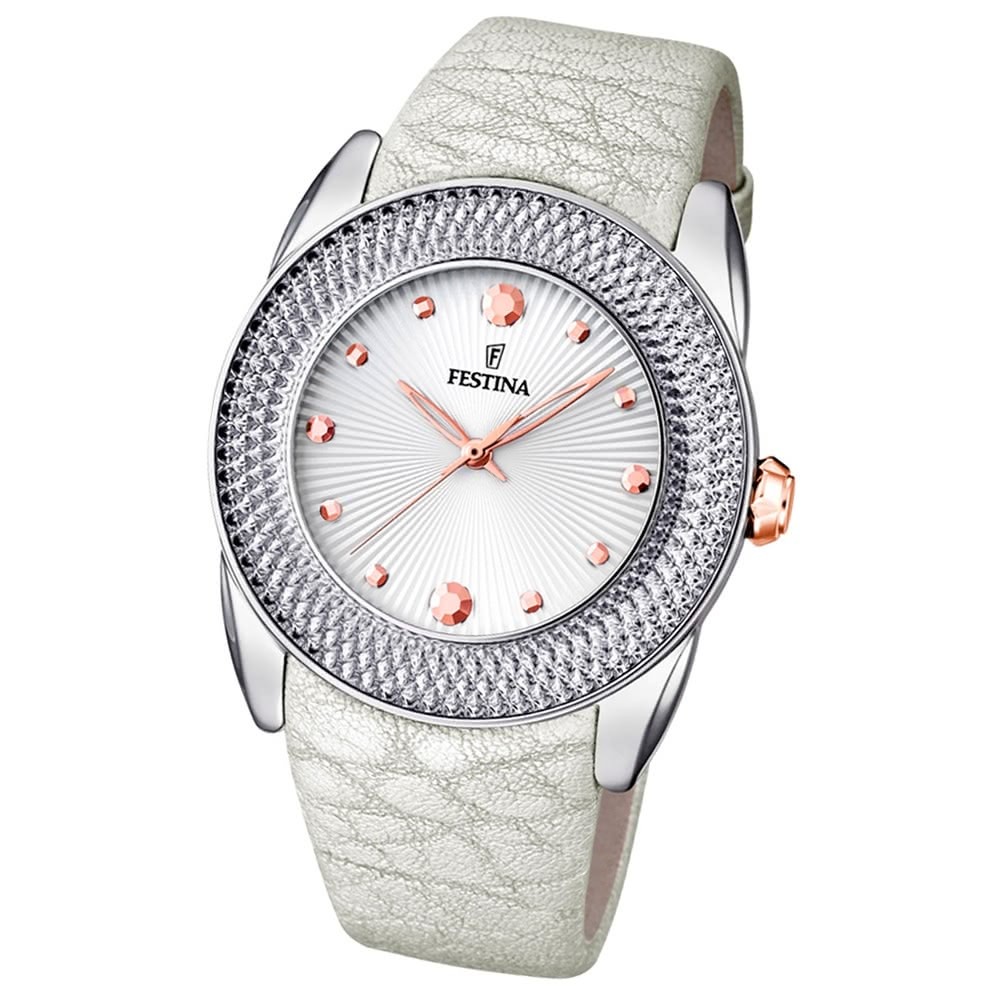 Festina Damen-Armbanduhr Dreamtime analog Quarz-Uhr Leder weiß UF16591/A