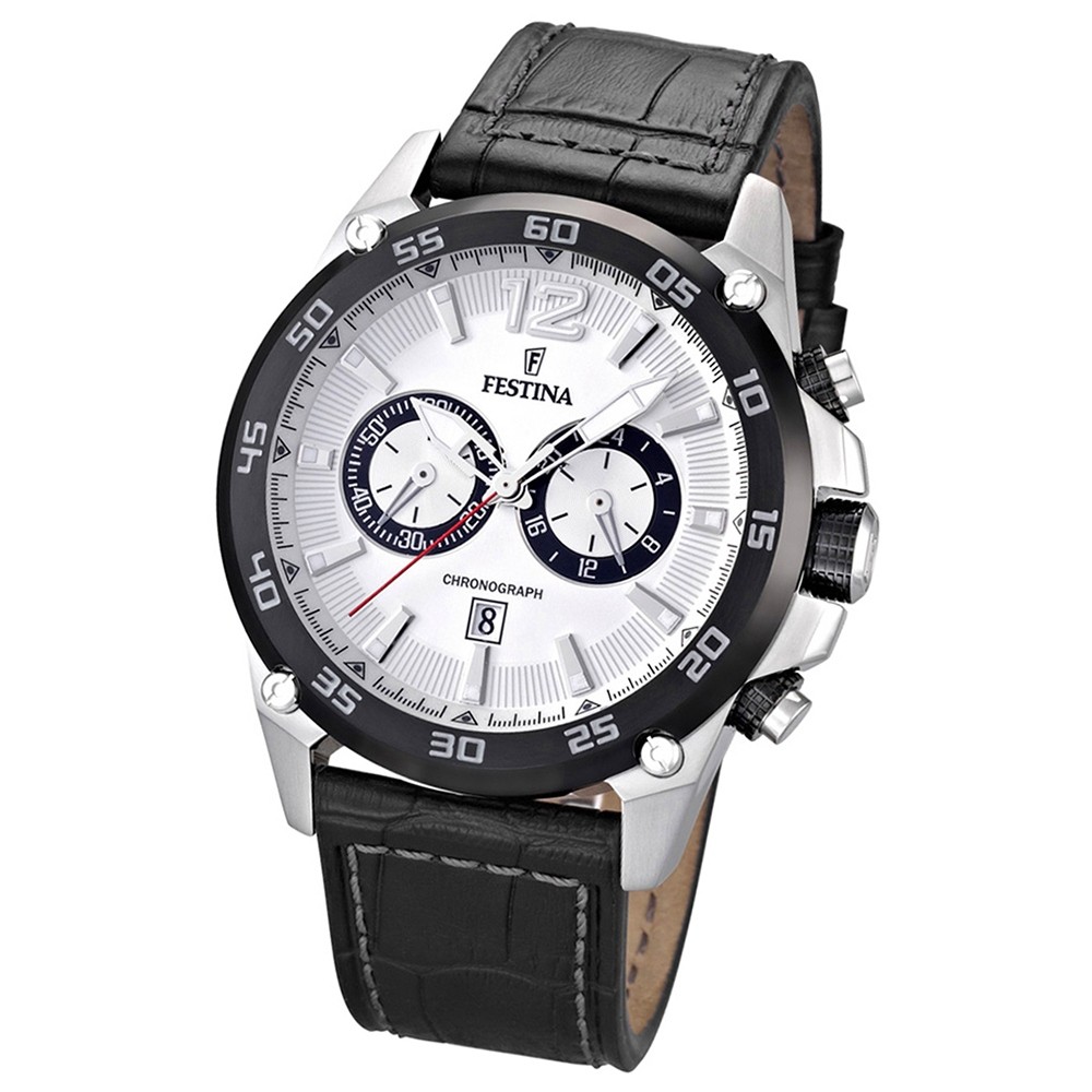 FESTINA Herrenuhr schwarz-weiß Chronograph Sport Uhren UF16673/1