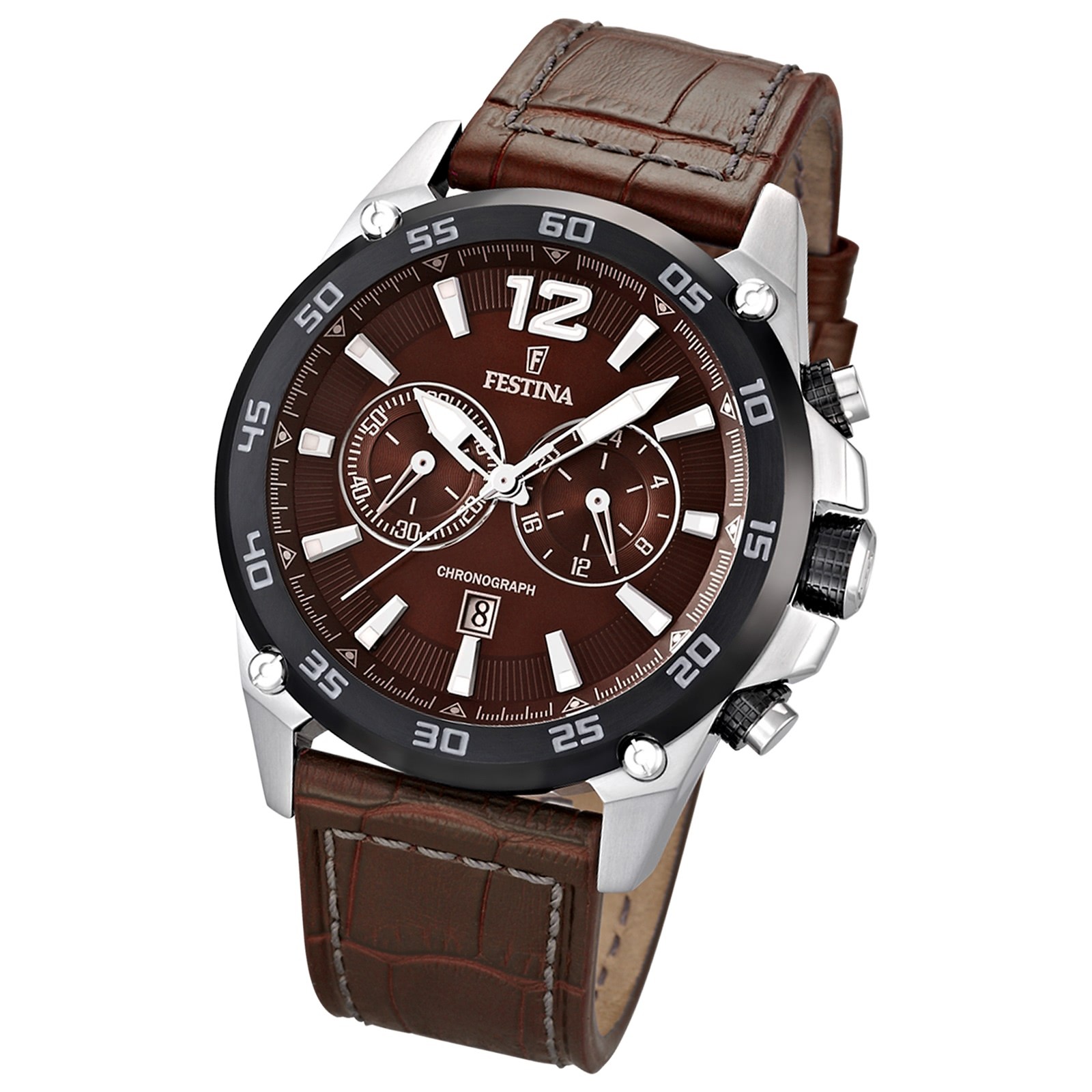 FESTINA Herrenuhr Chronograph braun, braunes Lederband Sport Uhren UF16673/3