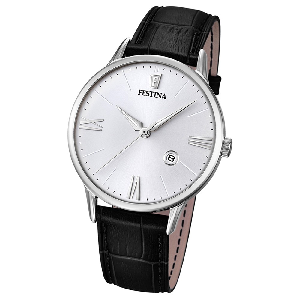 FESTINA Herren-Armbanduhr Klassik Analog Quarz Leder schwarz UF16824/1