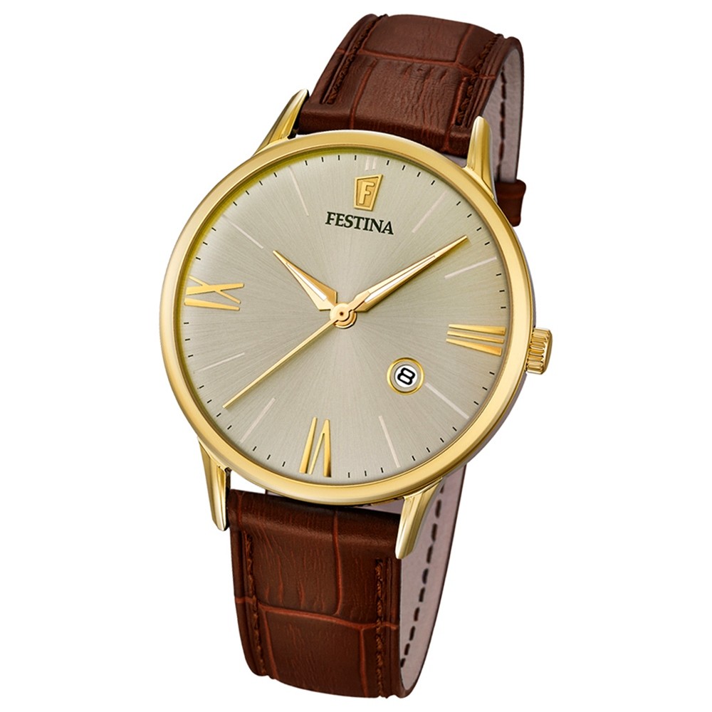 FESTINA Herren-Armbanduhr Lederband klassisch Analog Quarz braun UF16825/2