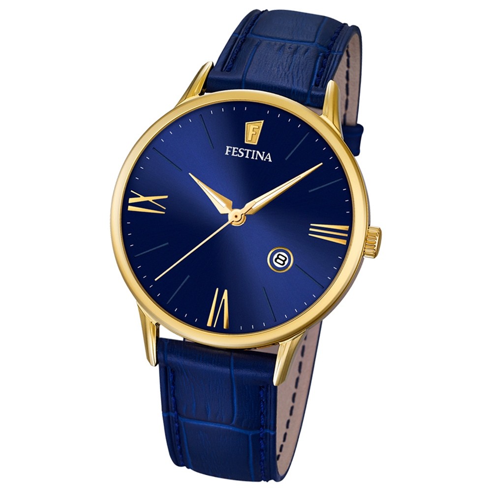 FESTINA Herren-Armbanduhr Lederband klassisch Analog Quarz blau UF16825/3