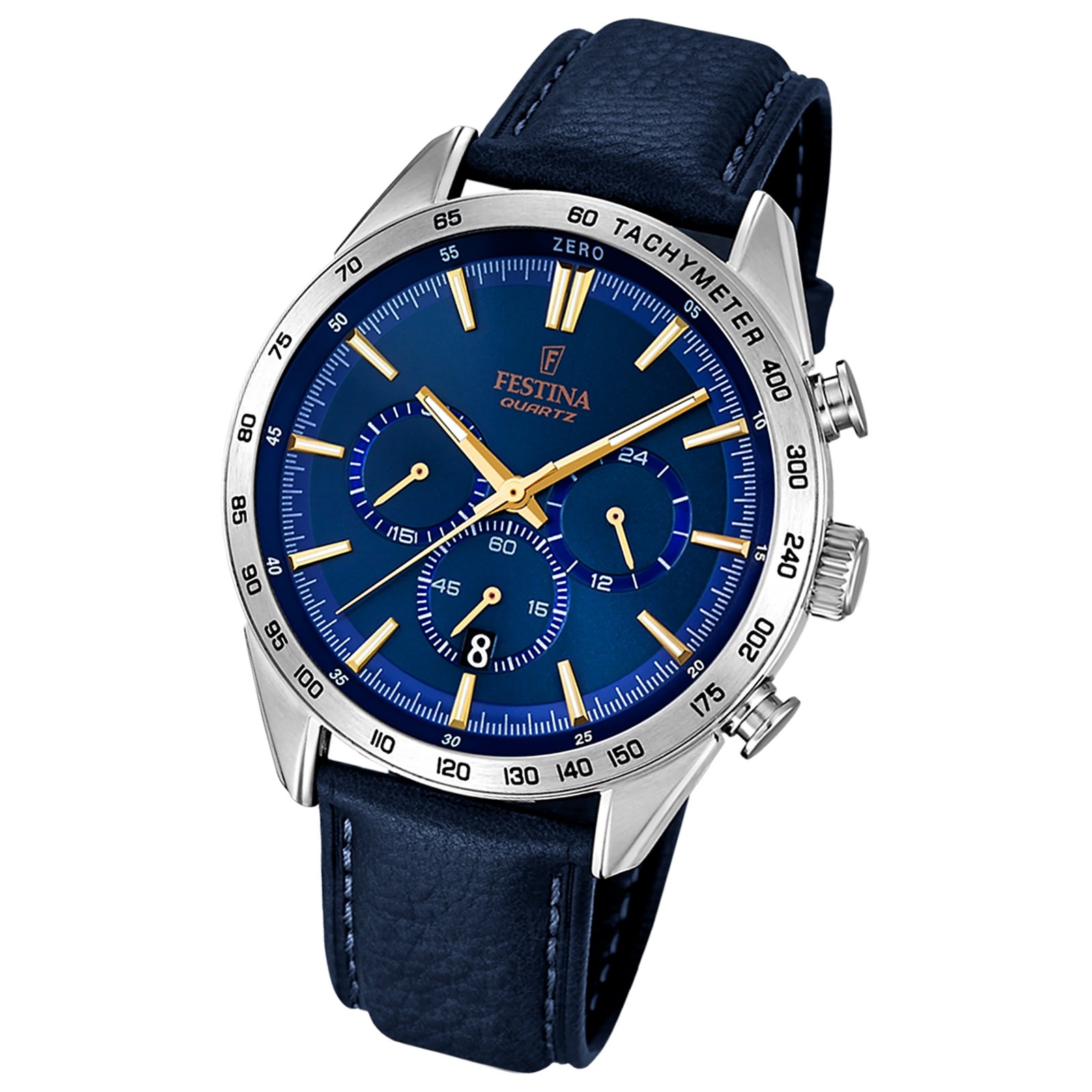 FESTINA Herren-Armbanduhr Timeless Chronograph Quarz Leder blau UF16844/2