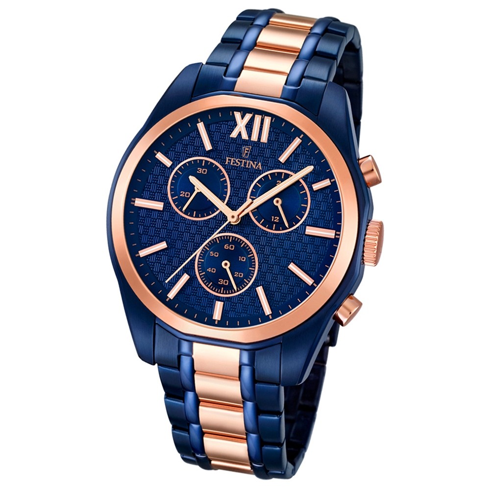 FESTINA Herrenuhr Boyfriend Analog Quarz Uhr Edelstahl blau/kupfer UF16857/1 | Luxusuhren