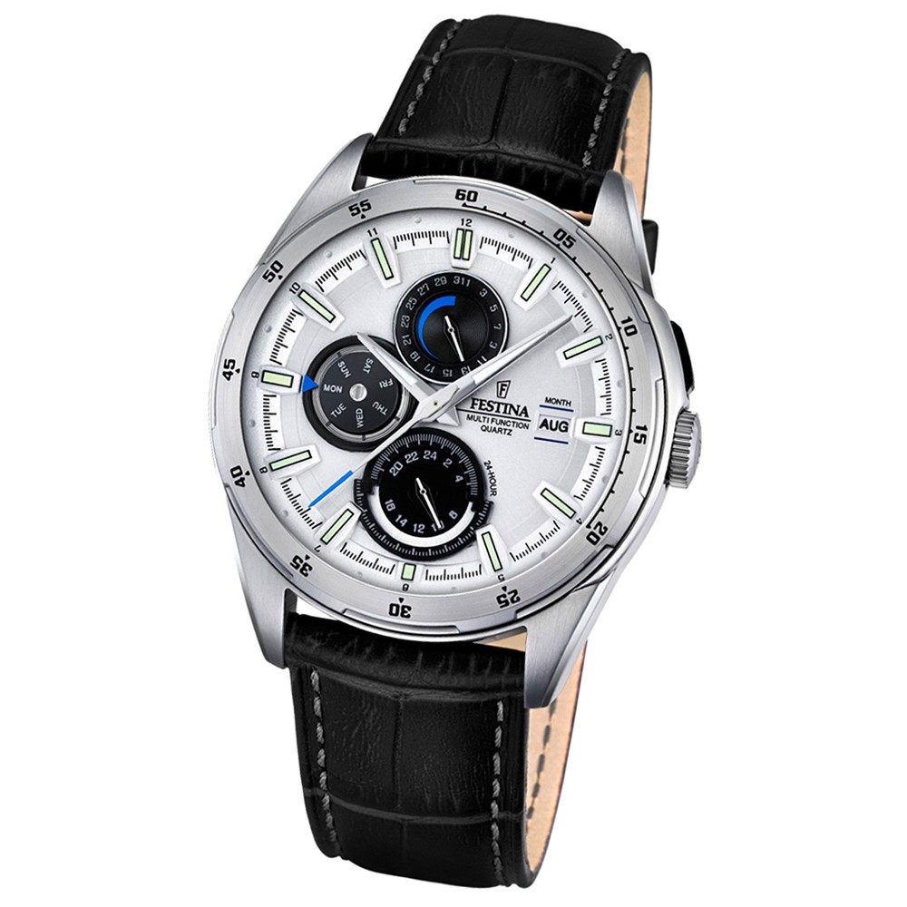 Festina Herren-Armbanduhr Multifunktion analog Quarz-Uhr Leder schwarz UF16877/1