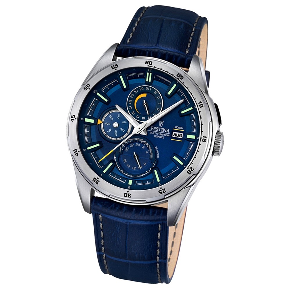 Festina Herren-Armbanduhr Multifunktion analog Quarz-Uhr Leder blau UF16877/2
