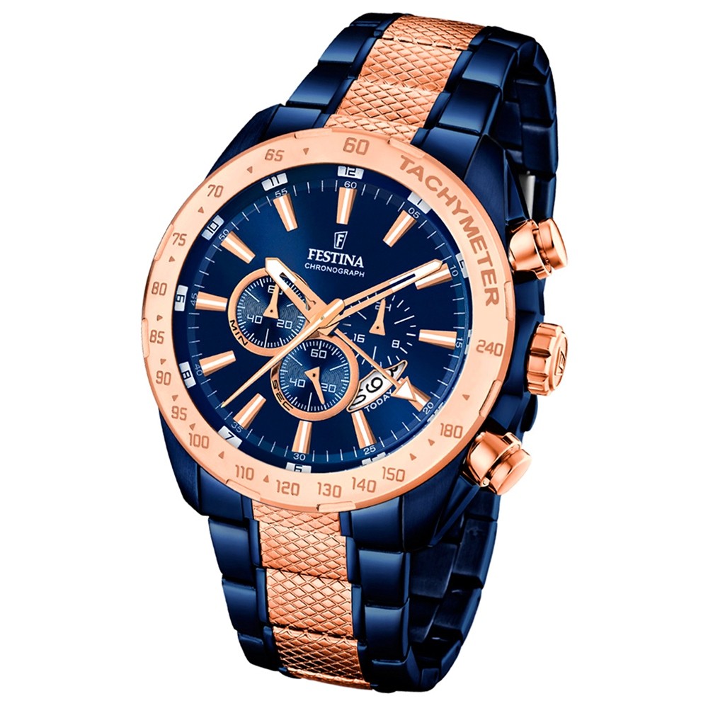 Festina Herren-Uhr Special Edition Chronograph Edelstahl blau rosegold UF16886/1