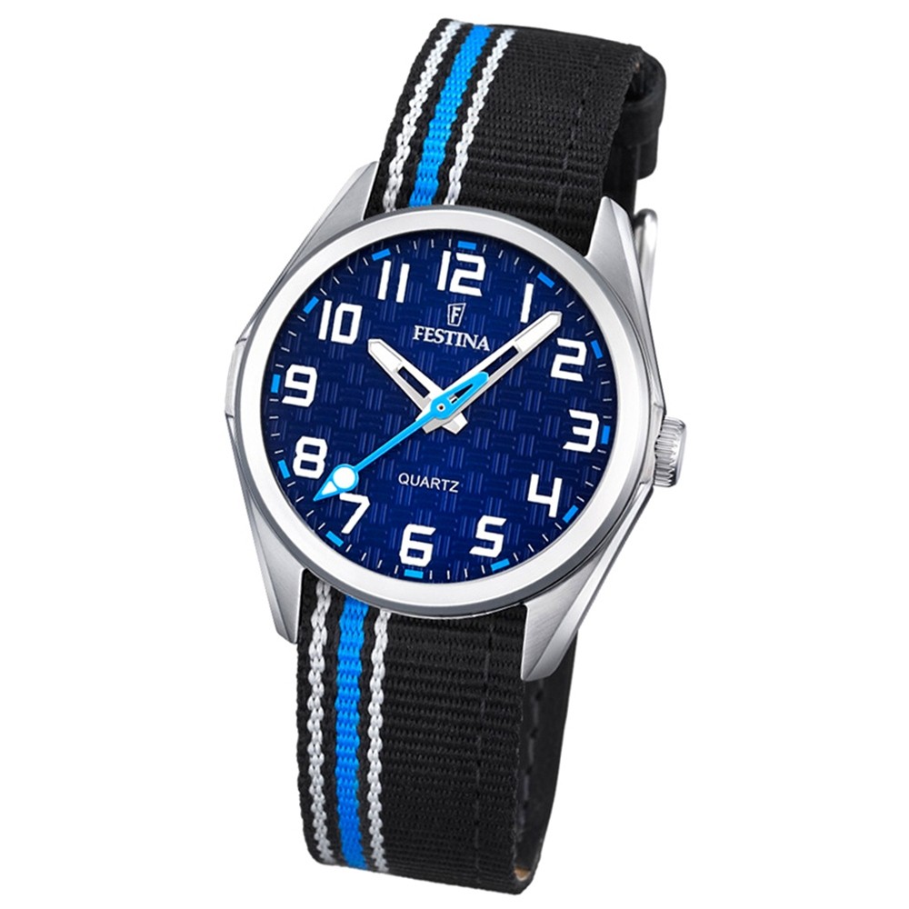 Festina Kinder Jugend-Uhr analog Quarz Leder Textil blau-schwarz UF16904/2