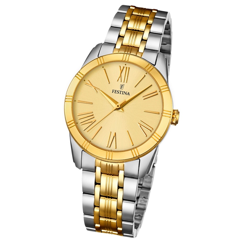 Festina Damen-Armbanduhr Boyfriend analog Quarz Edelstahl silber gold UF16941/1