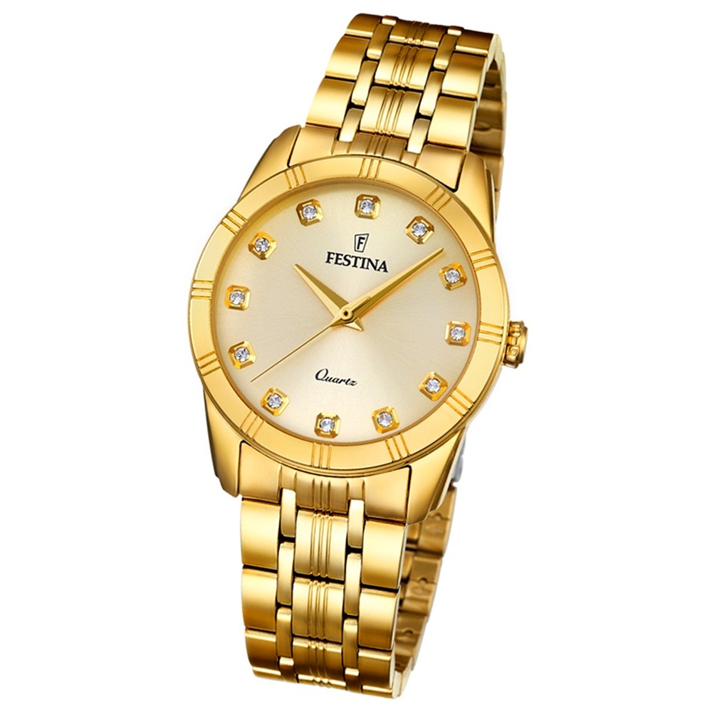 Festina Damen-Armbanduhr Boyfriend analog Quarz Edelstahl gold UF16942/1